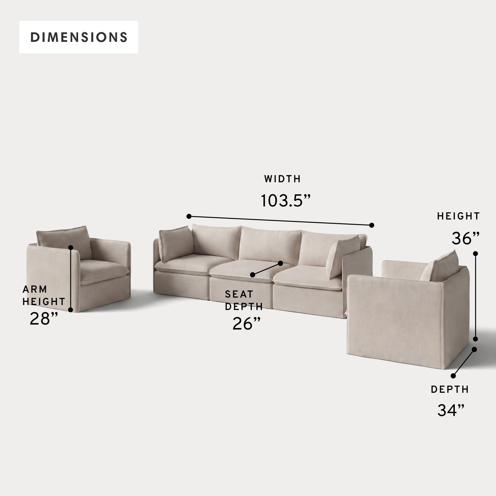 Modular Outdoor Washable 3-Seater Sofa + Armchair Set | Classic Canvas in Sand