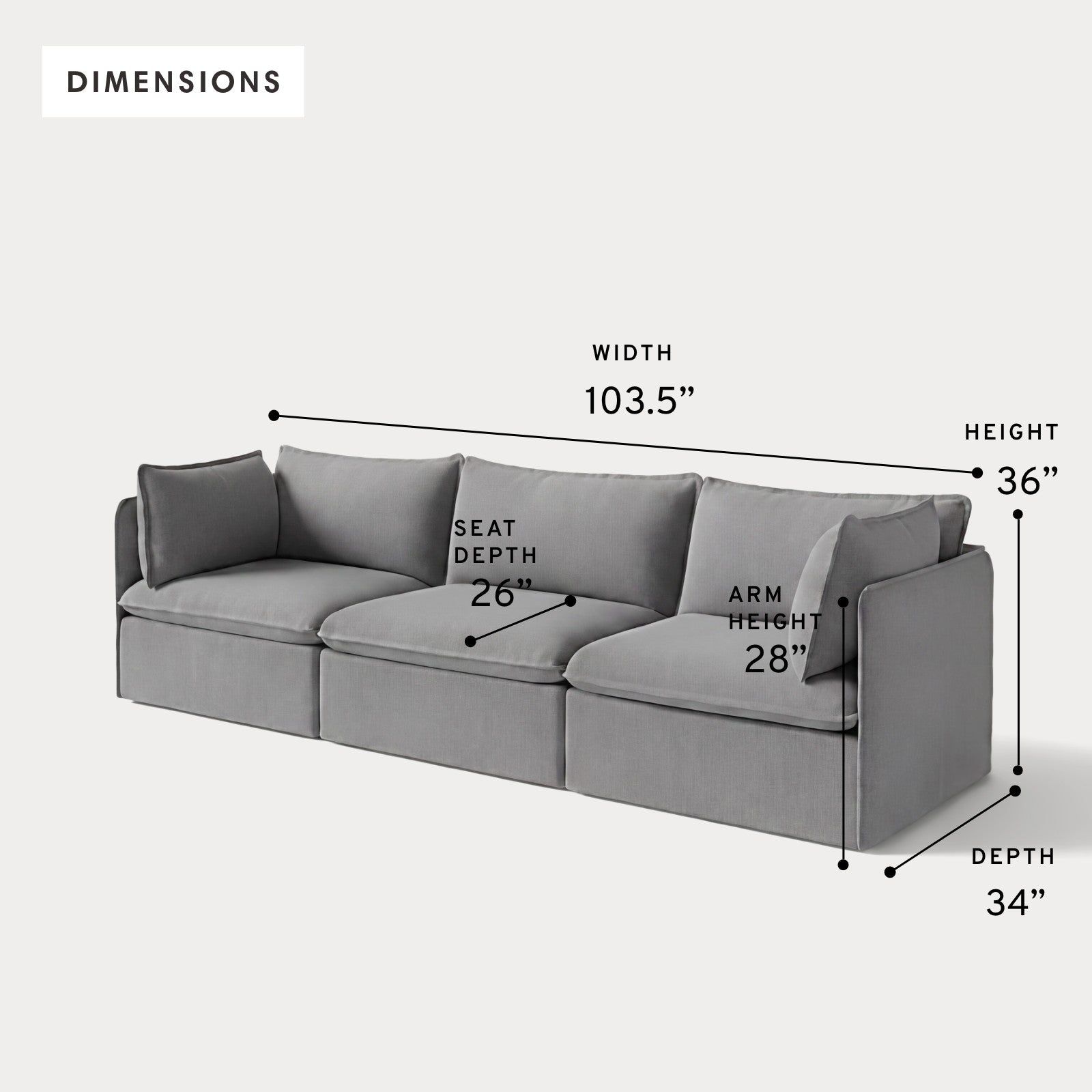 Modular Outdoor Washable 3-Seater | Classic Canvas in Stone Gray