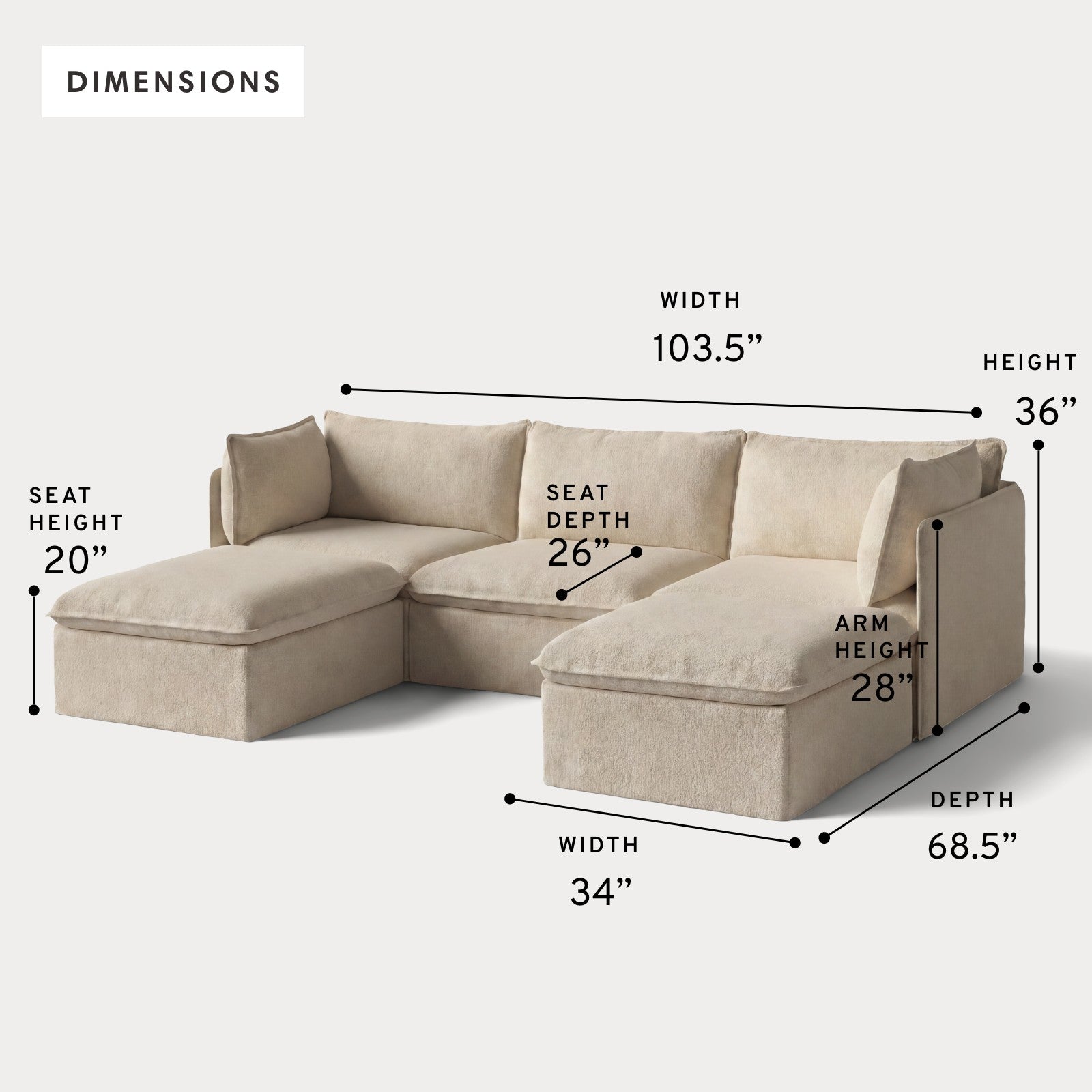 Modular Outdoor Washable 3-Seater U-Sectional | Alfresco Boucle in Cashew