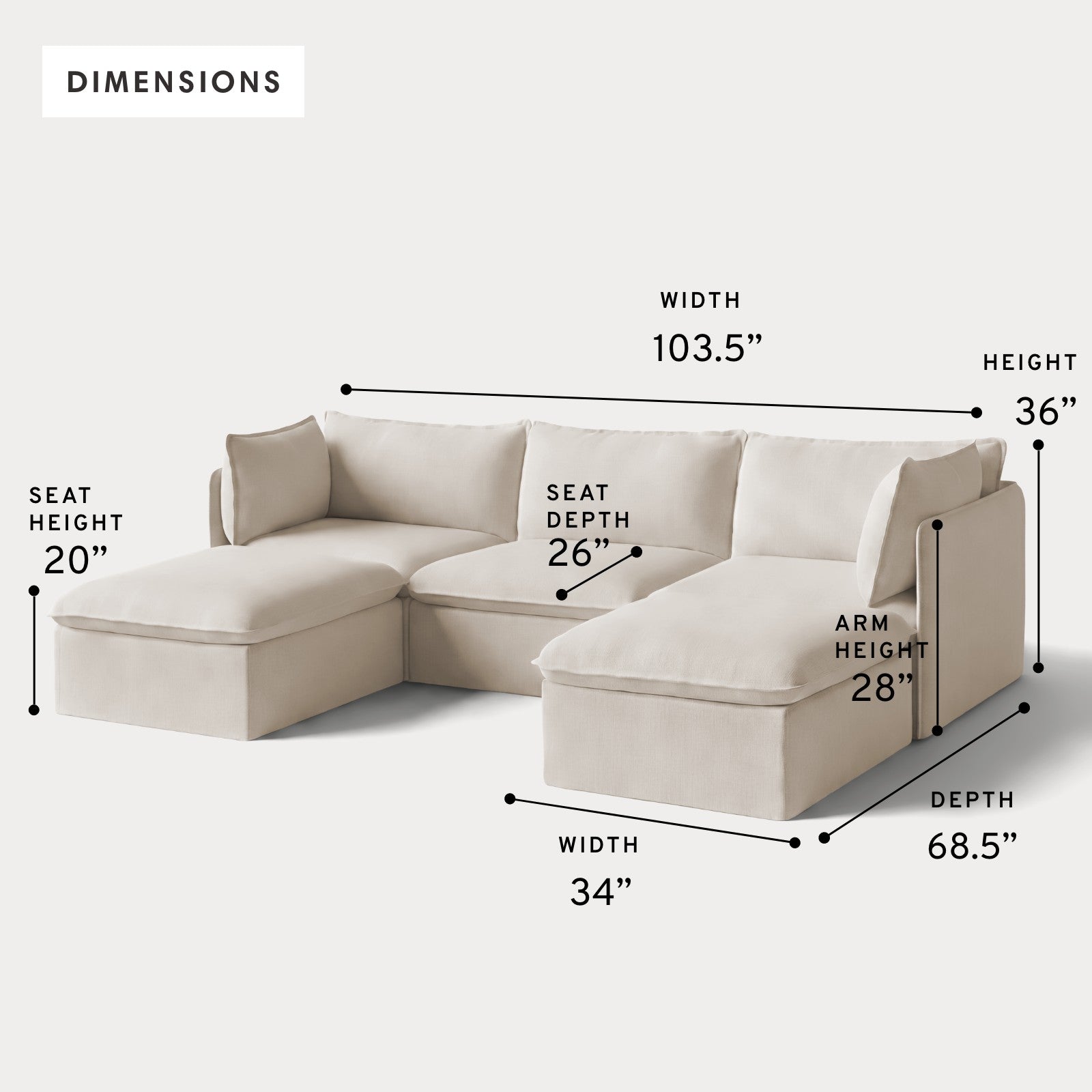 Modular Outdoor Washable 3-Seater U-Sectional | Nano Slubweave in Chai