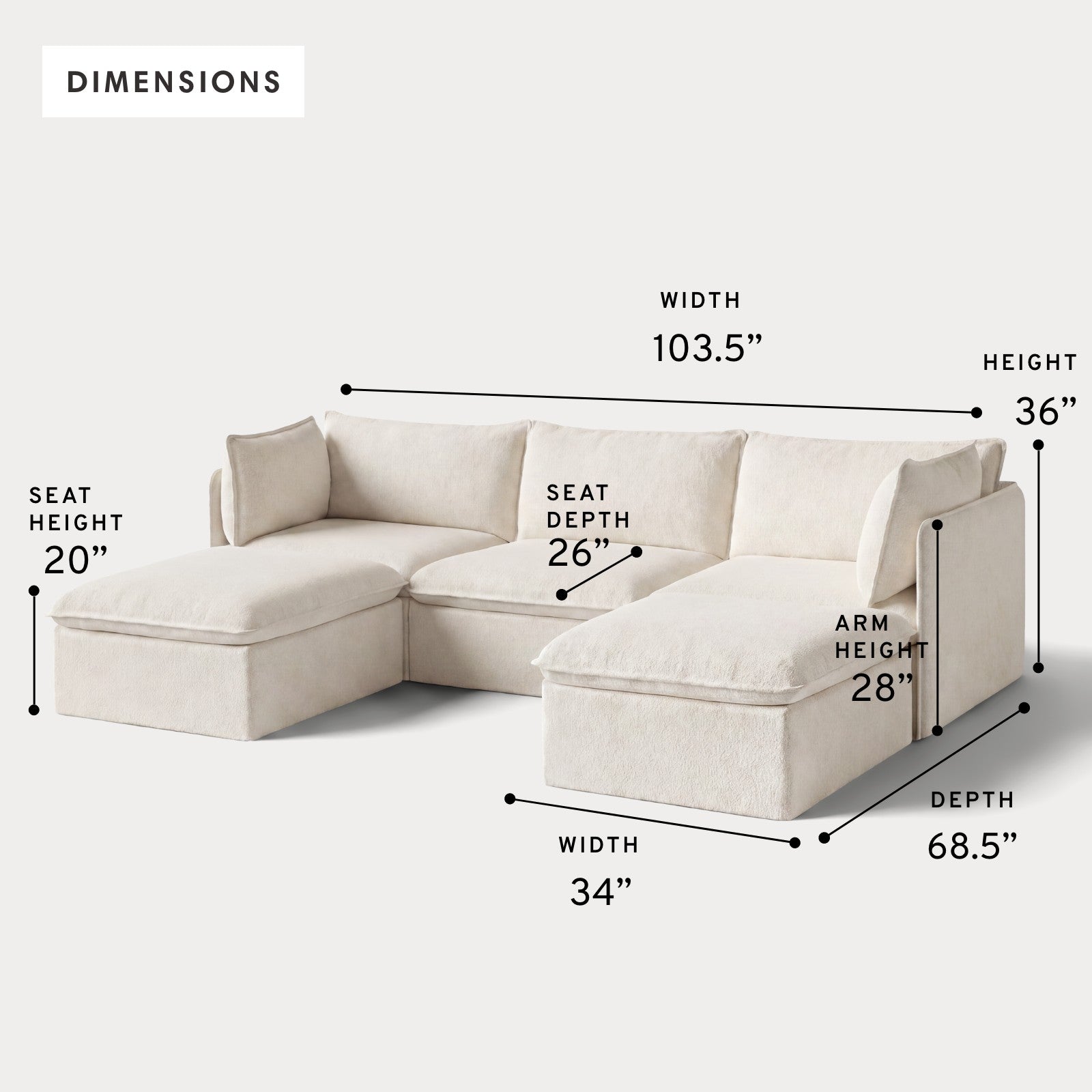 Modular Outdoor Washable 3-Seater U-Sectional | Alfresco Boucle in Creme