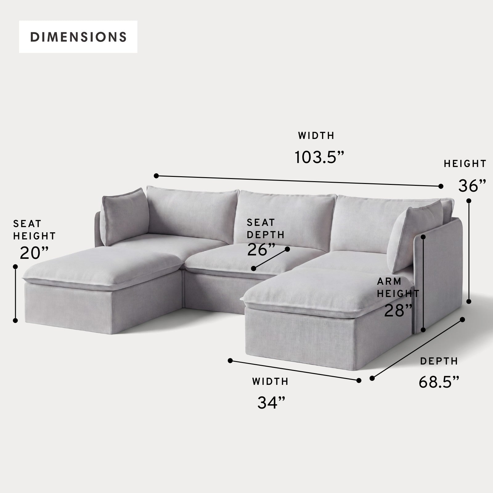 Modular Outdoor Washable 3-Seater U-Sectional | Nano Slubweave in Mist