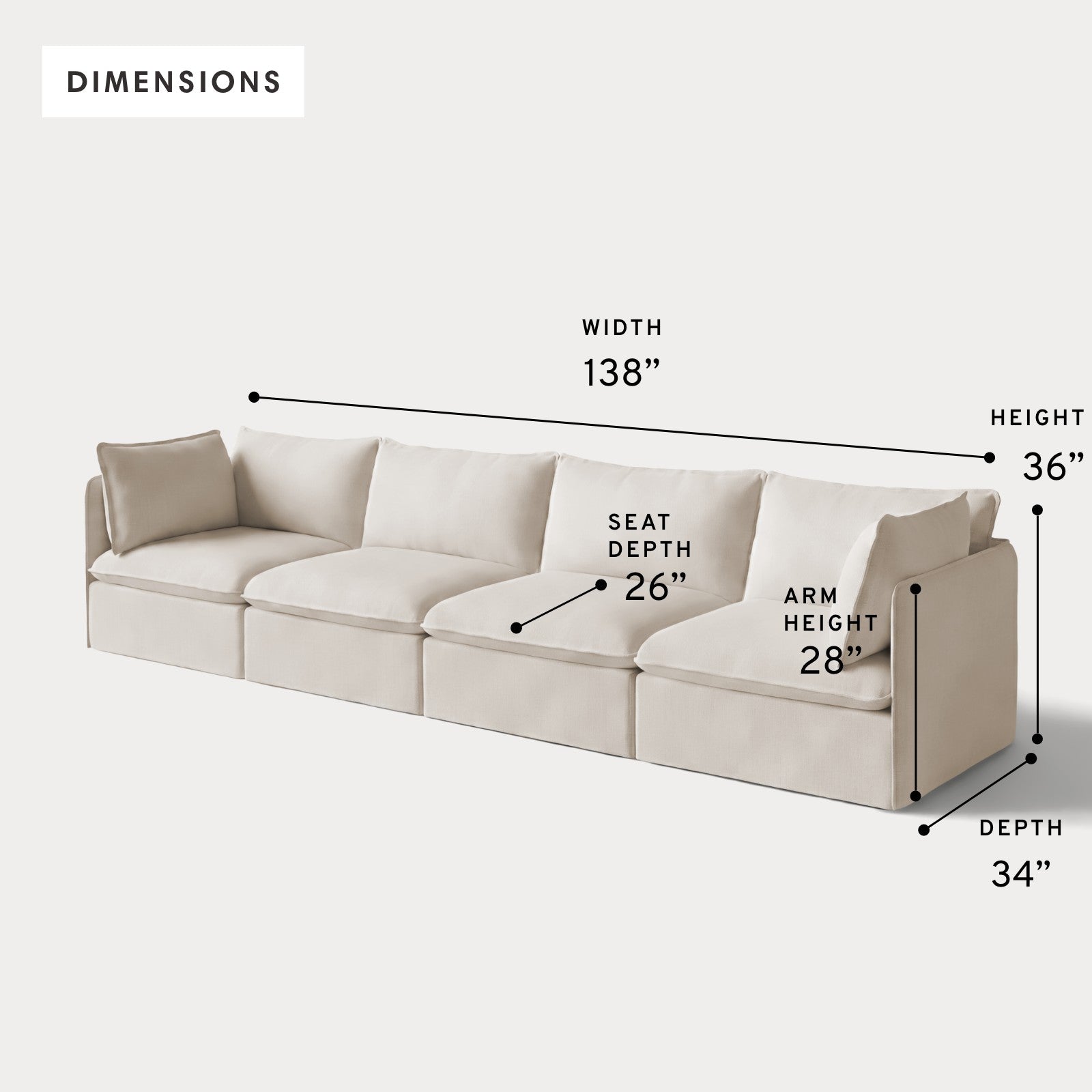 Modular Outdoor Washable 4-Seater | Nano Slubweave in Chai