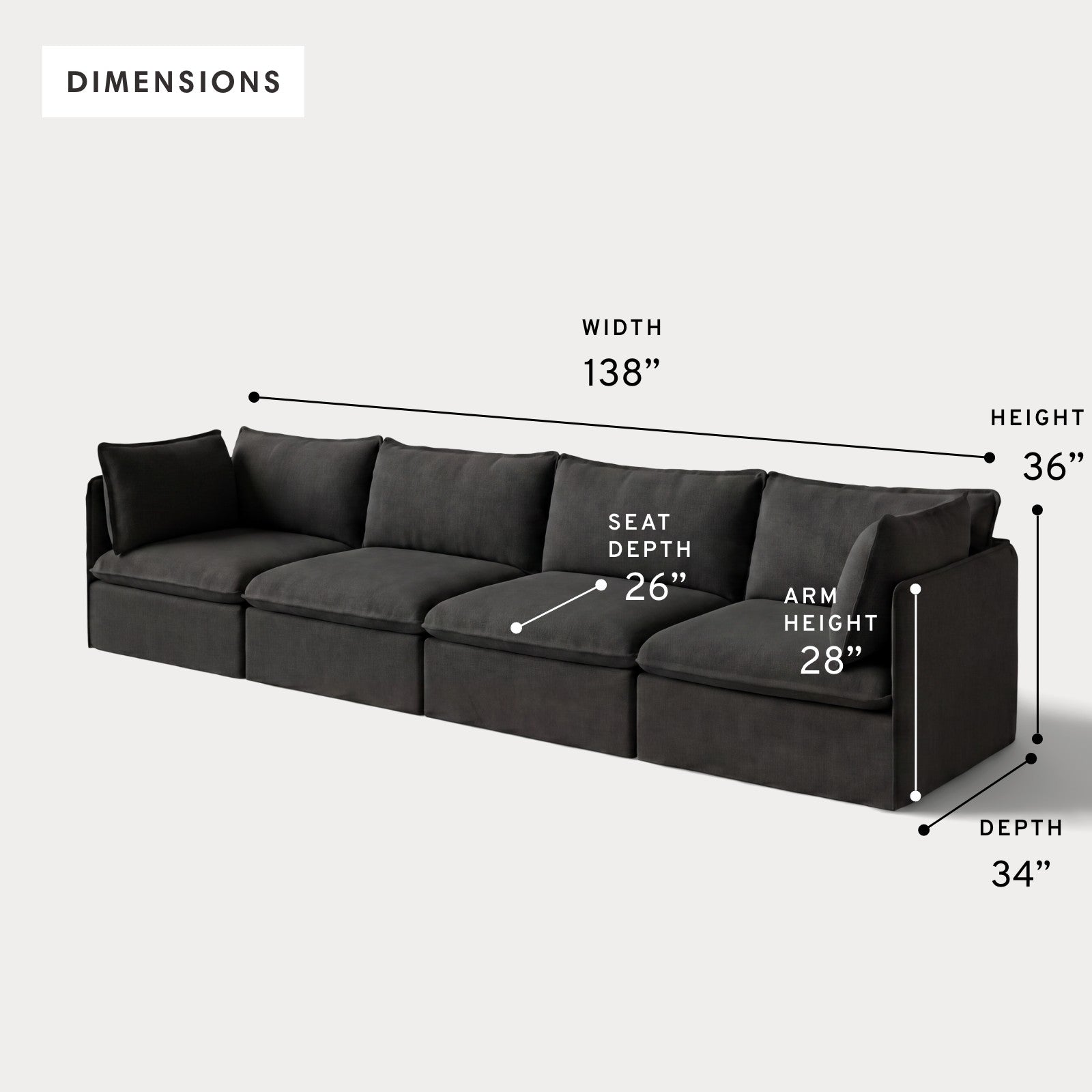 Modular Outdoor Washable 4-Seater | Classic Canvas in Charcoal