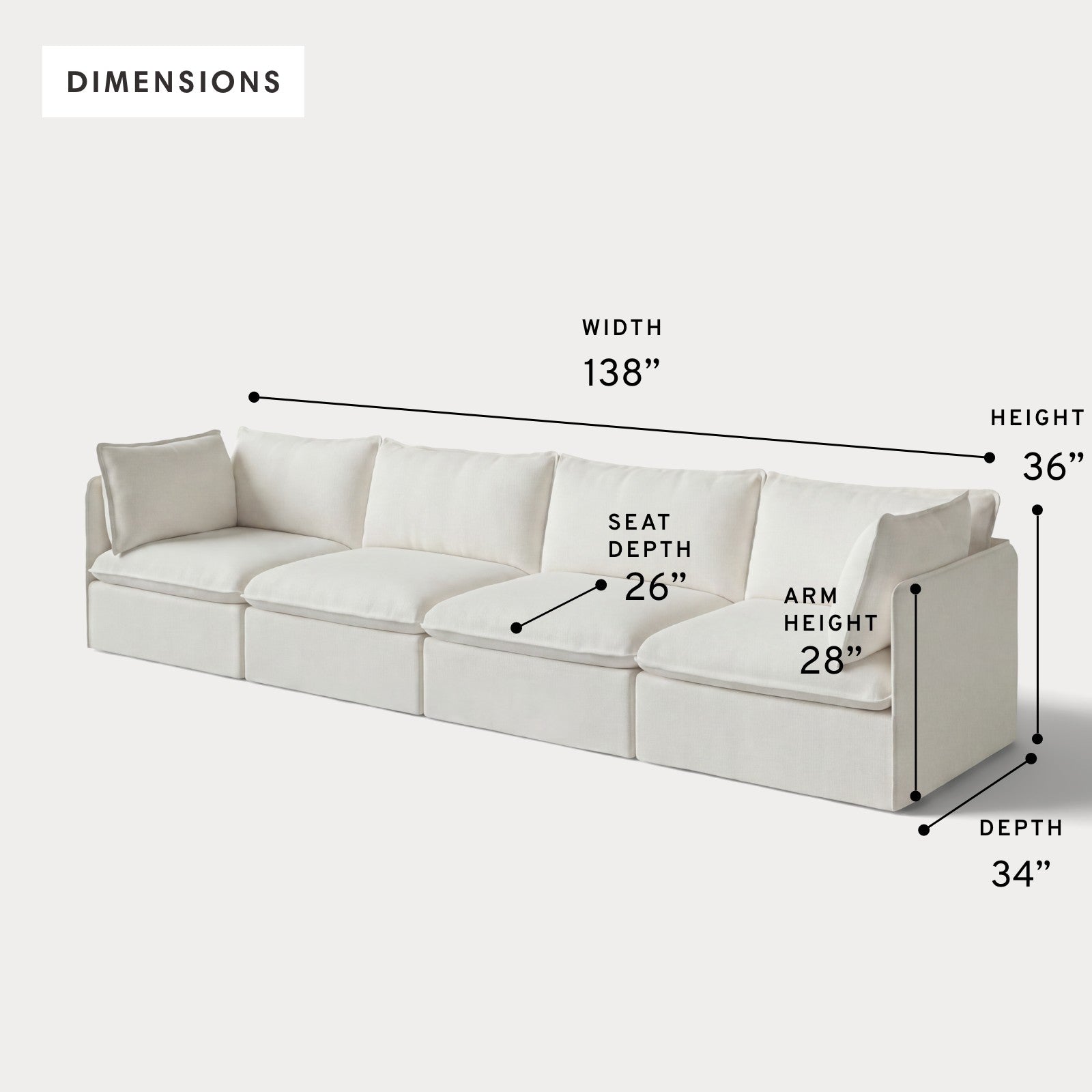Modular Outdoor Washable 4-Seater | Classic Canvas in Cloud