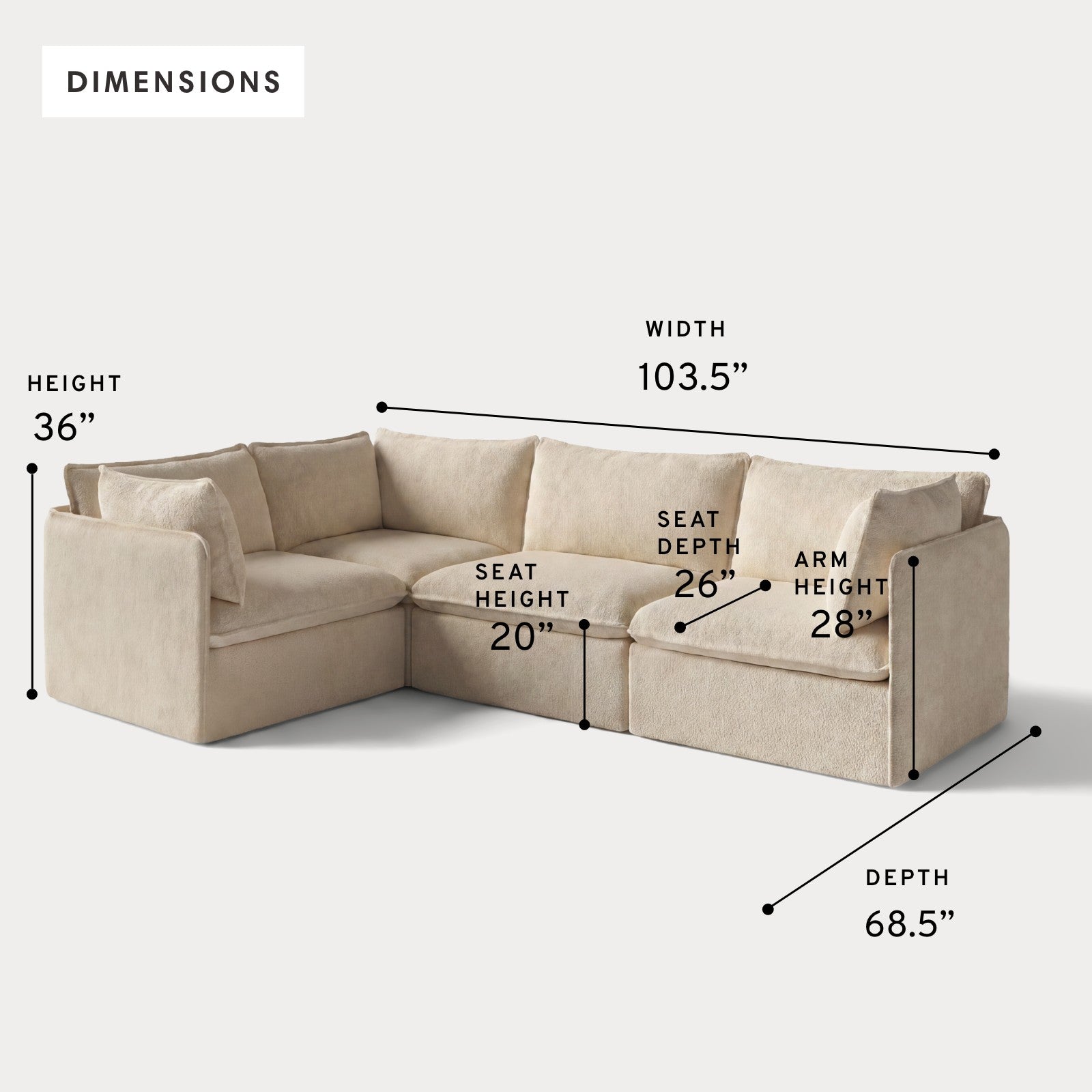 Modular Outdoor Washable 4-Seater Corner Sectional | Alfresco Boucle in Cashew