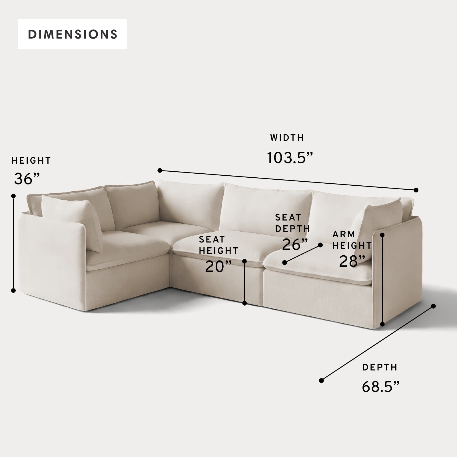Modular Outdoor Washable 4-Seater Corner Sectional | Nano Slubweave in Chai