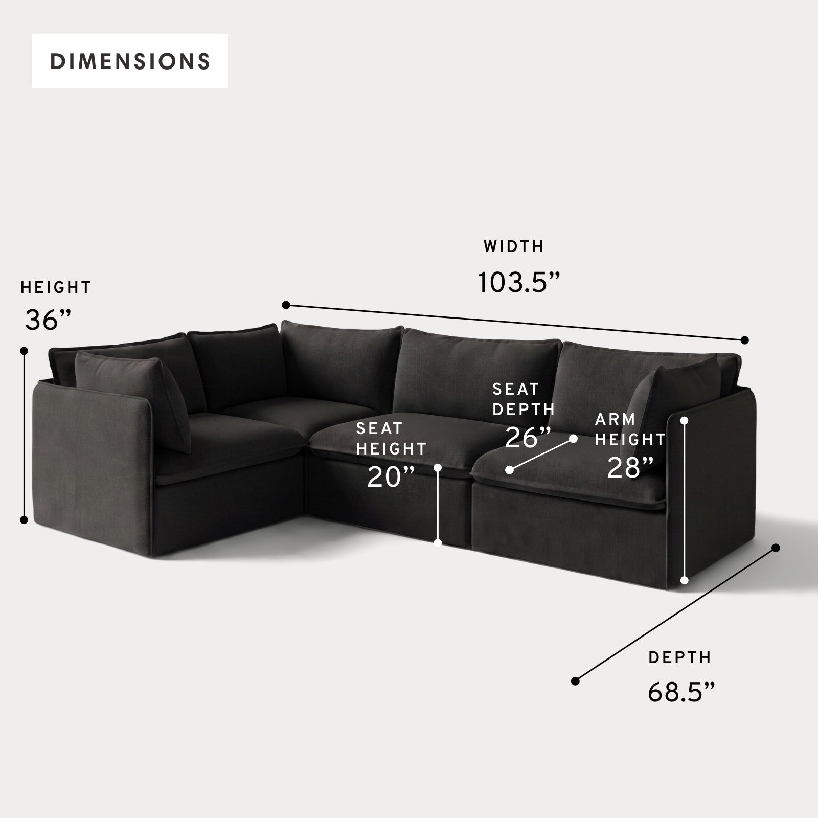 Modular Outdoor Washable 4-Seater Corner Sectional | Classic Canvas in Charcoal