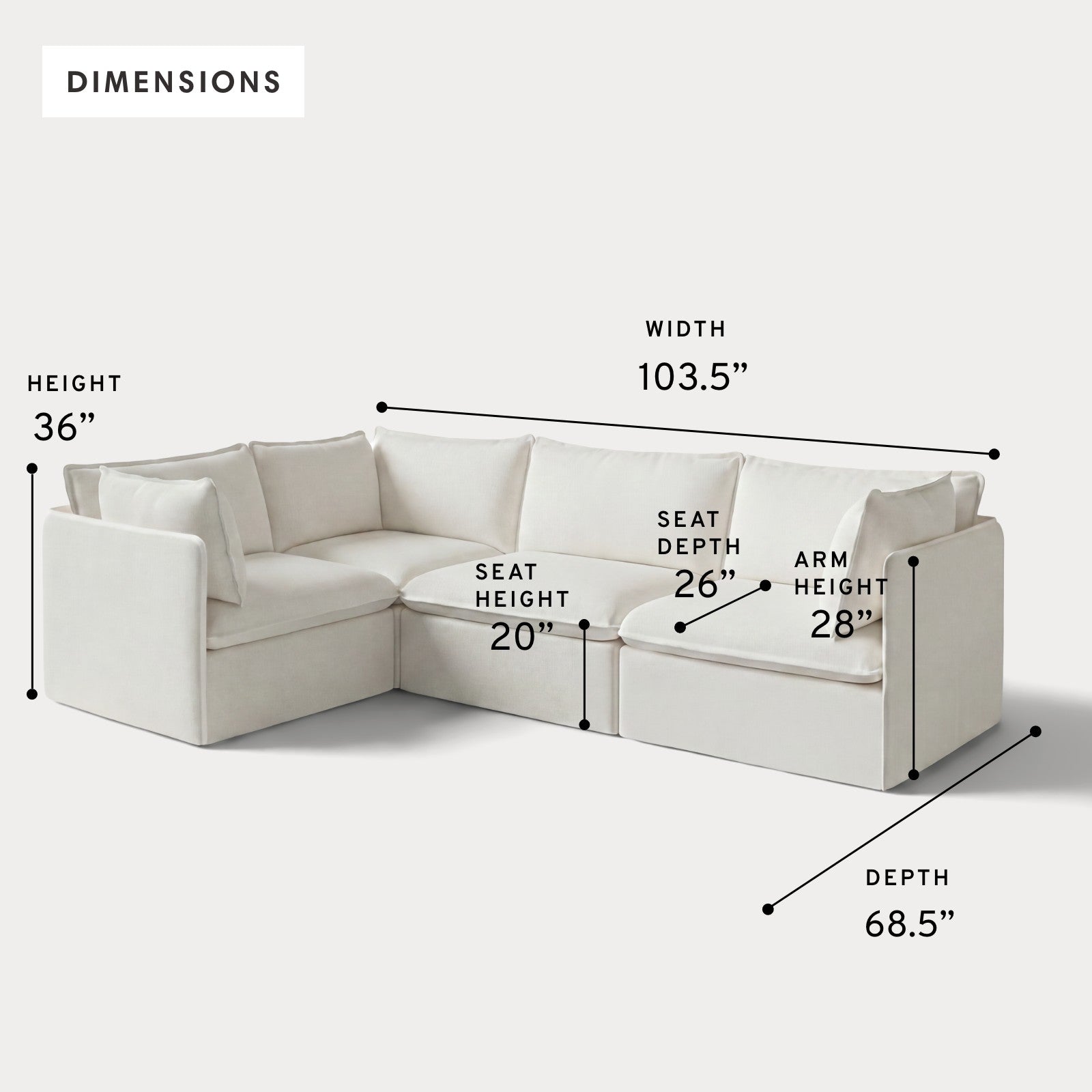 Modular Outdoor Washable 4-Seater Corner Sectional | Classic Canvas in Cloud