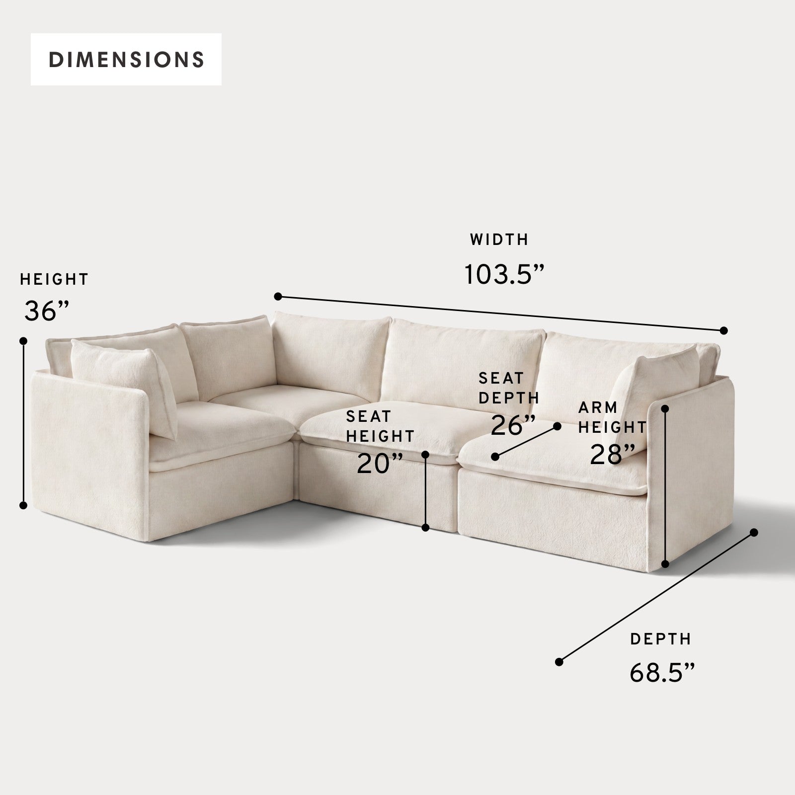 Modular Outdoor Washable 4-Seater Corner Sectional | Alfresco Boucle in Creme