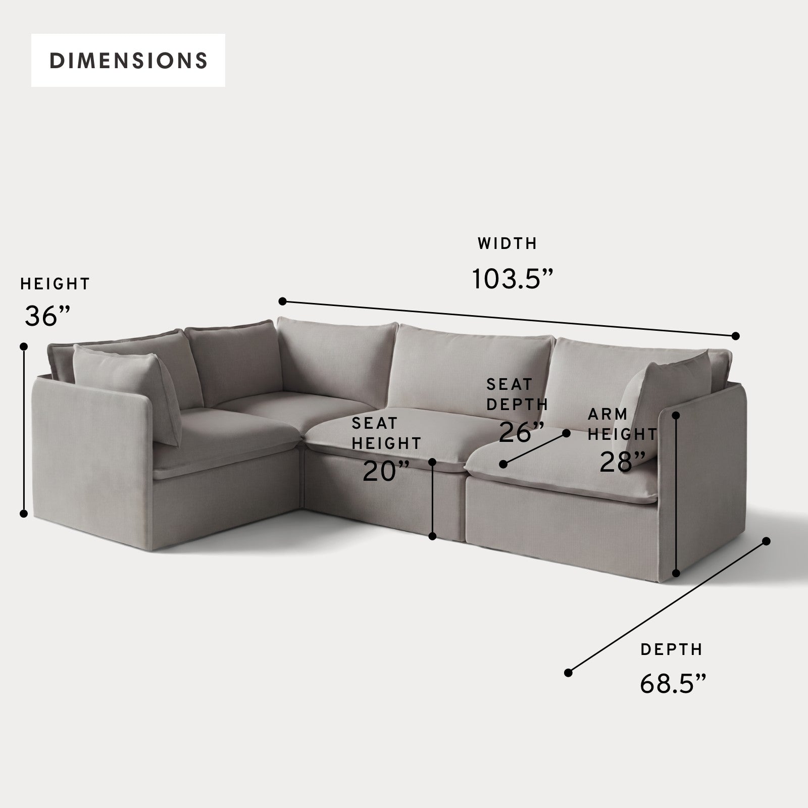 Modular Outdoor Washable 4-Seater Corner Sectional | Nano Slubweave in Haze Gray
