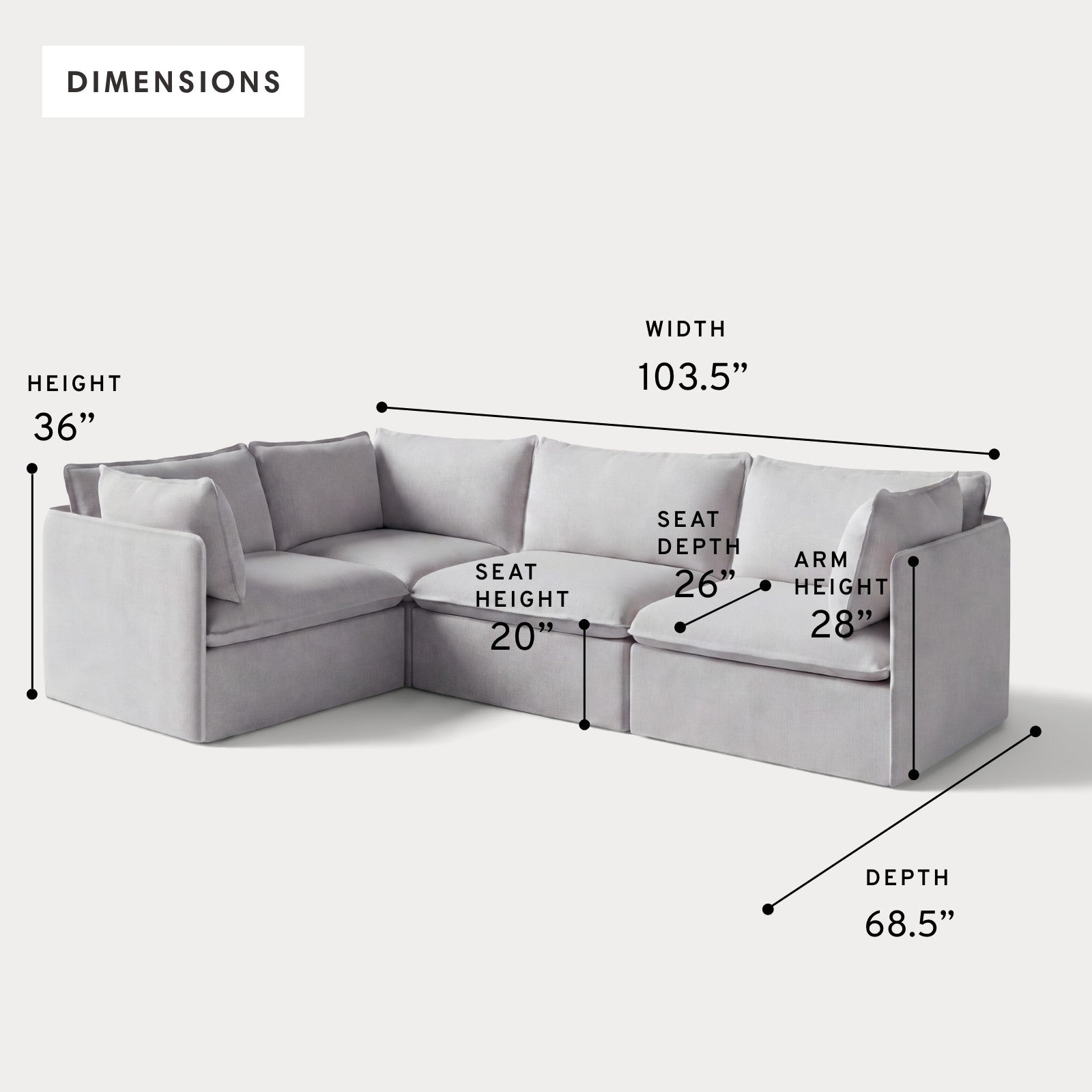 Modular Outdoor Washable 4-Seater Corner Sectional | Nano Slubweave in Mist