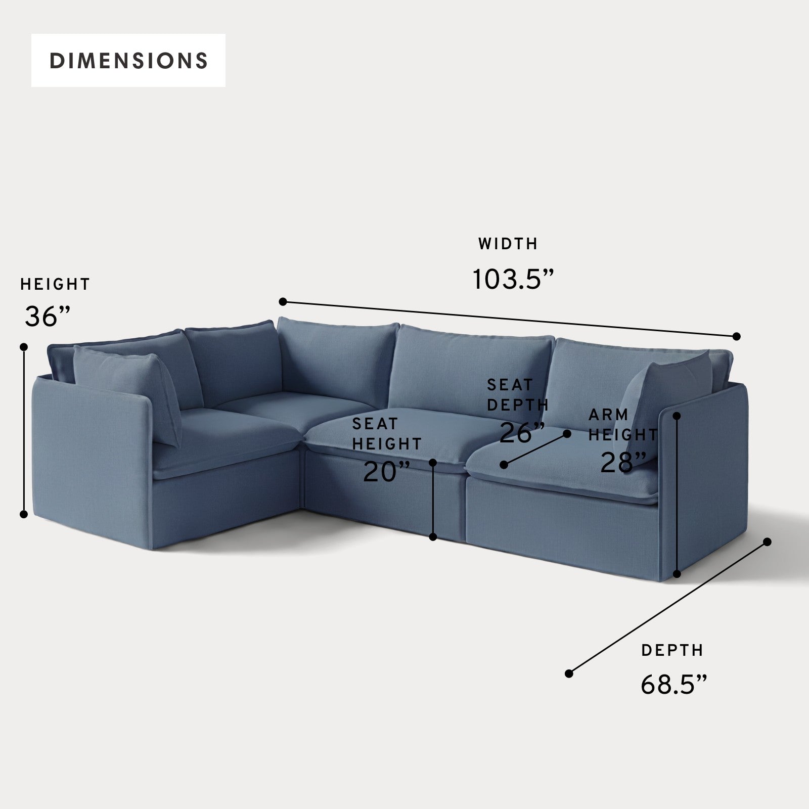 Modular Outdoor Washable 4-Seater Corner Sectional | Classic Canvas in Ocean