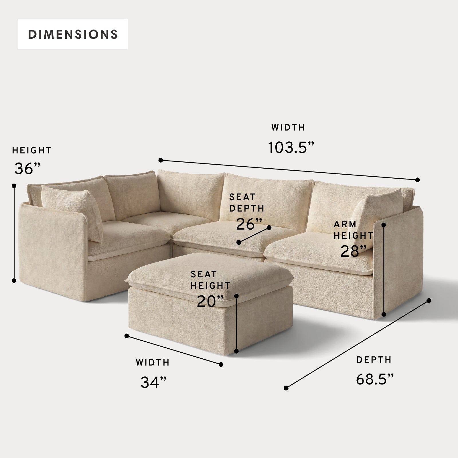Modular Outdoor Washable 4-Seater Corner Sectional + Ottoman | Alfresco Boucle in Cashew