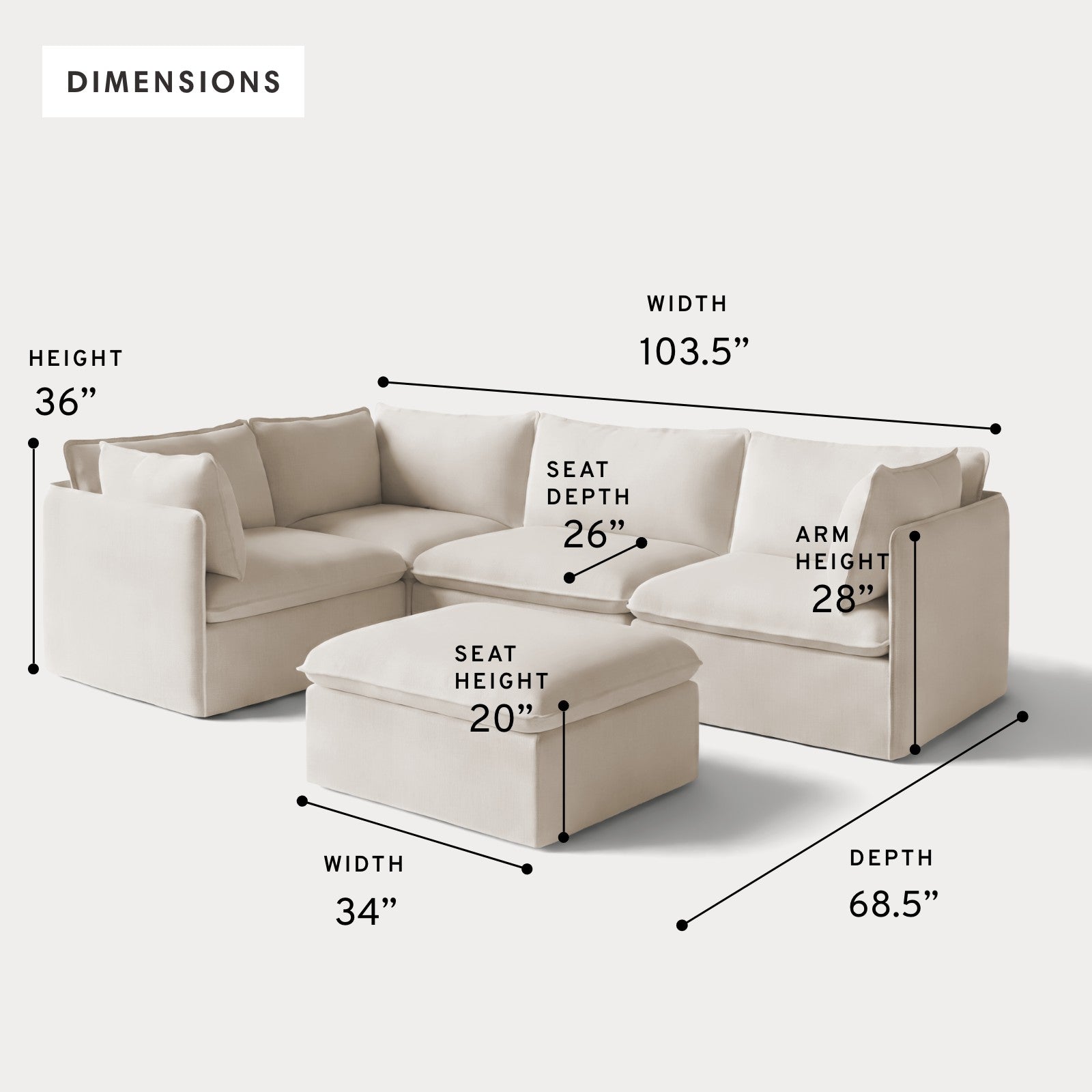 Modular Outdoor Washable 4-Seater Corner Sectional + Ottoman | Nano Slubweave in Chai