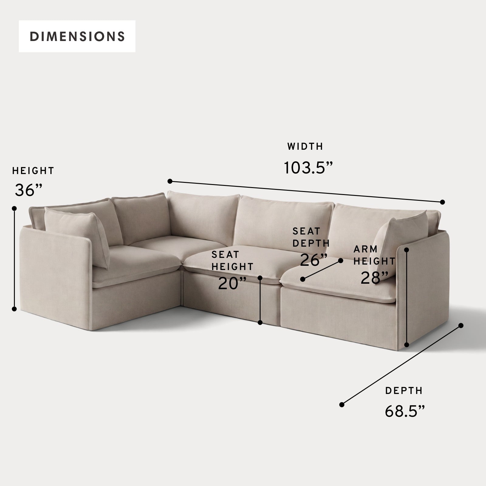 Modular Outdoor Washable 4-Seater Corner Sectional | Classic Canvas in Sand