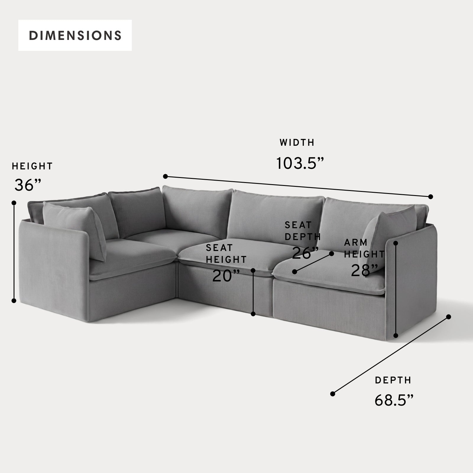 Modular Outdoor Washable 4-Seater Corner Sectional | Classic Canvas in Stone Gray