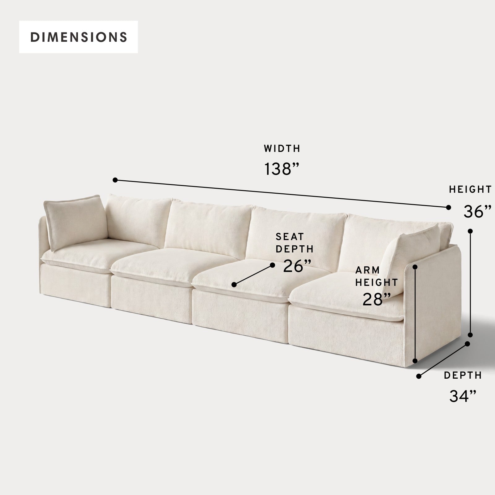 Modular Outdoor Washable 4-Seater | Alfresco Boucle in Creme