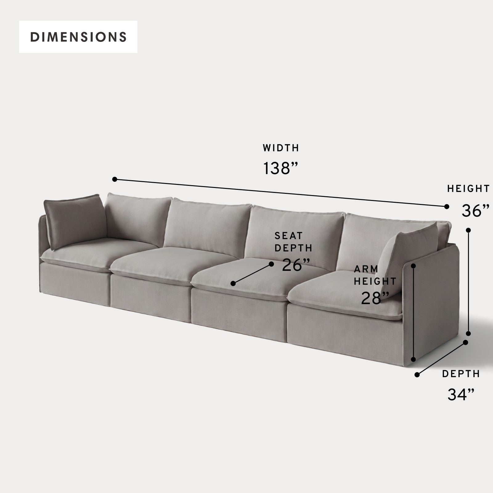 Modular Outdoor Washable 4-Seater | Nano Slubweave in Haze Gray