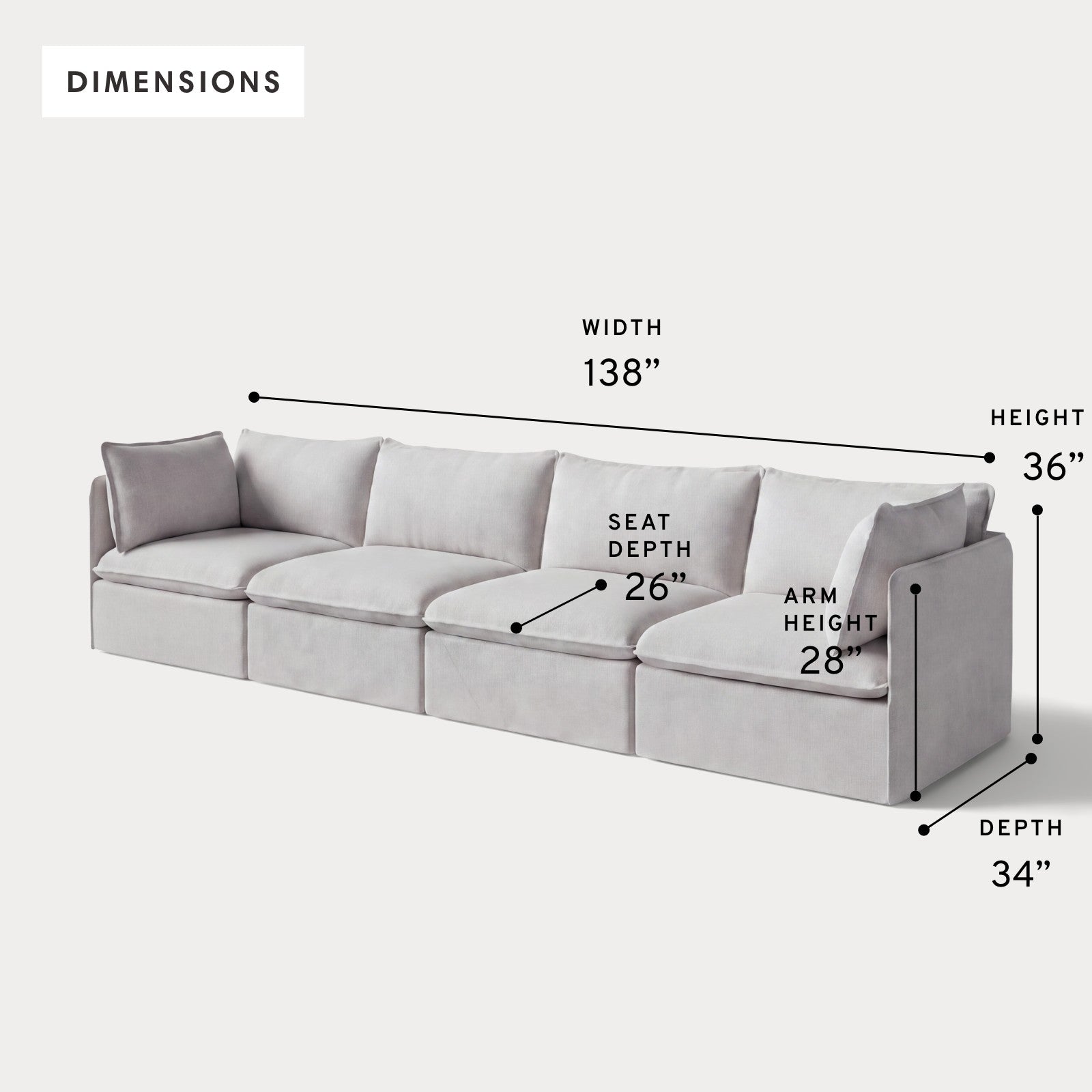 Modular Outdoor Washable 4-Seater | Nano Slubweave in Mist