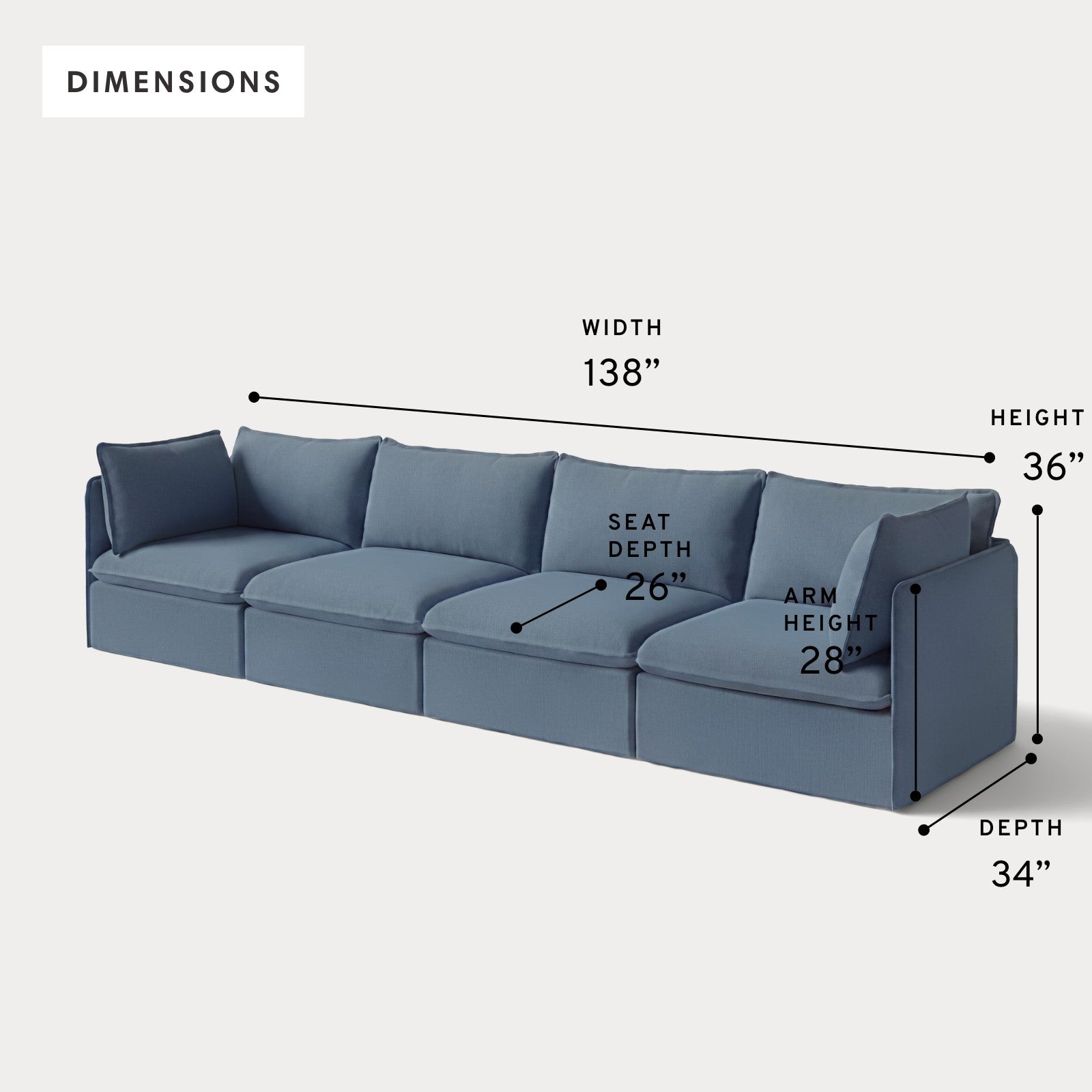Modular Outdoor Washable 4-Seater | Classic Canvas in Ocean