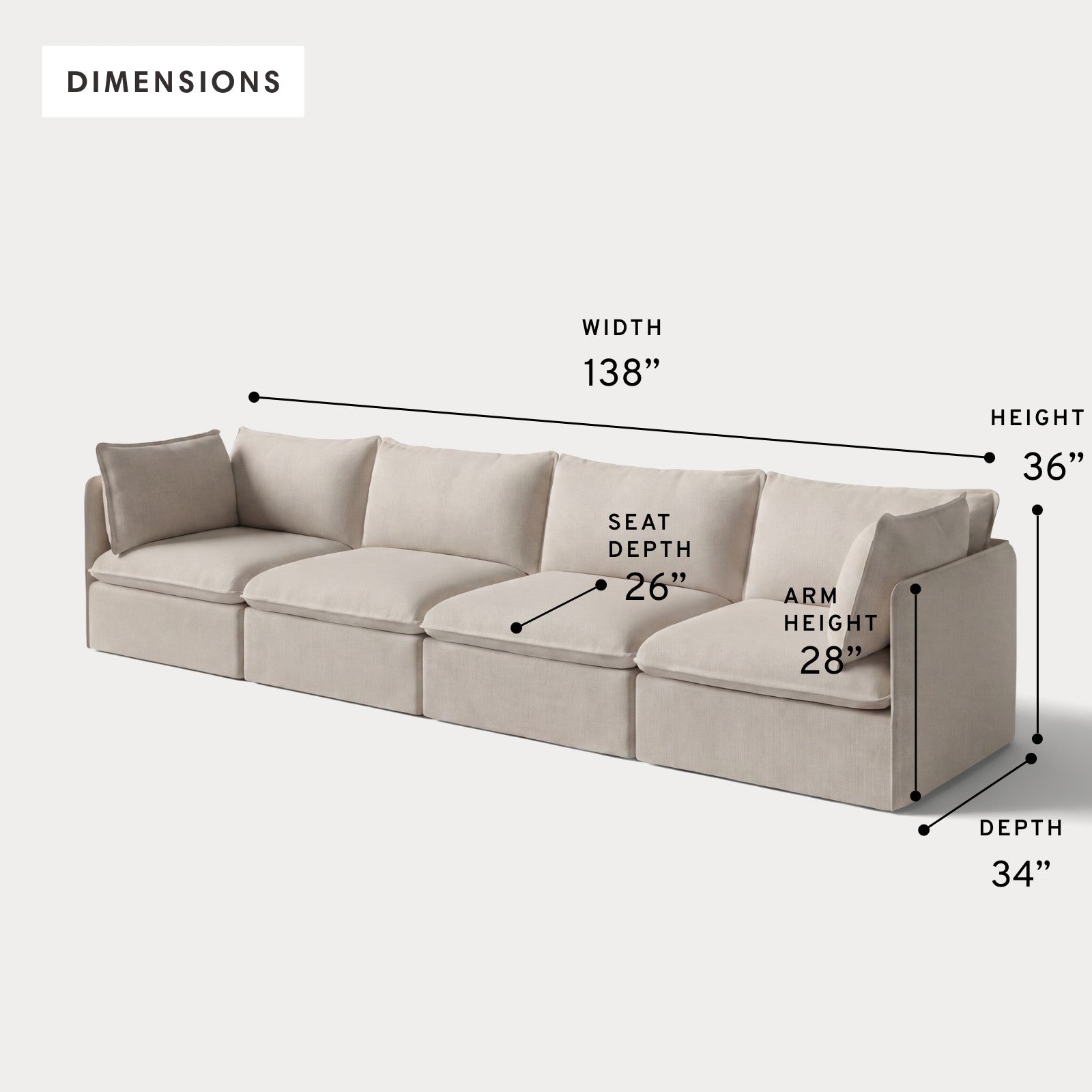 Modular Outdoor Washable 4-Seater | Classic Canvas in Sand