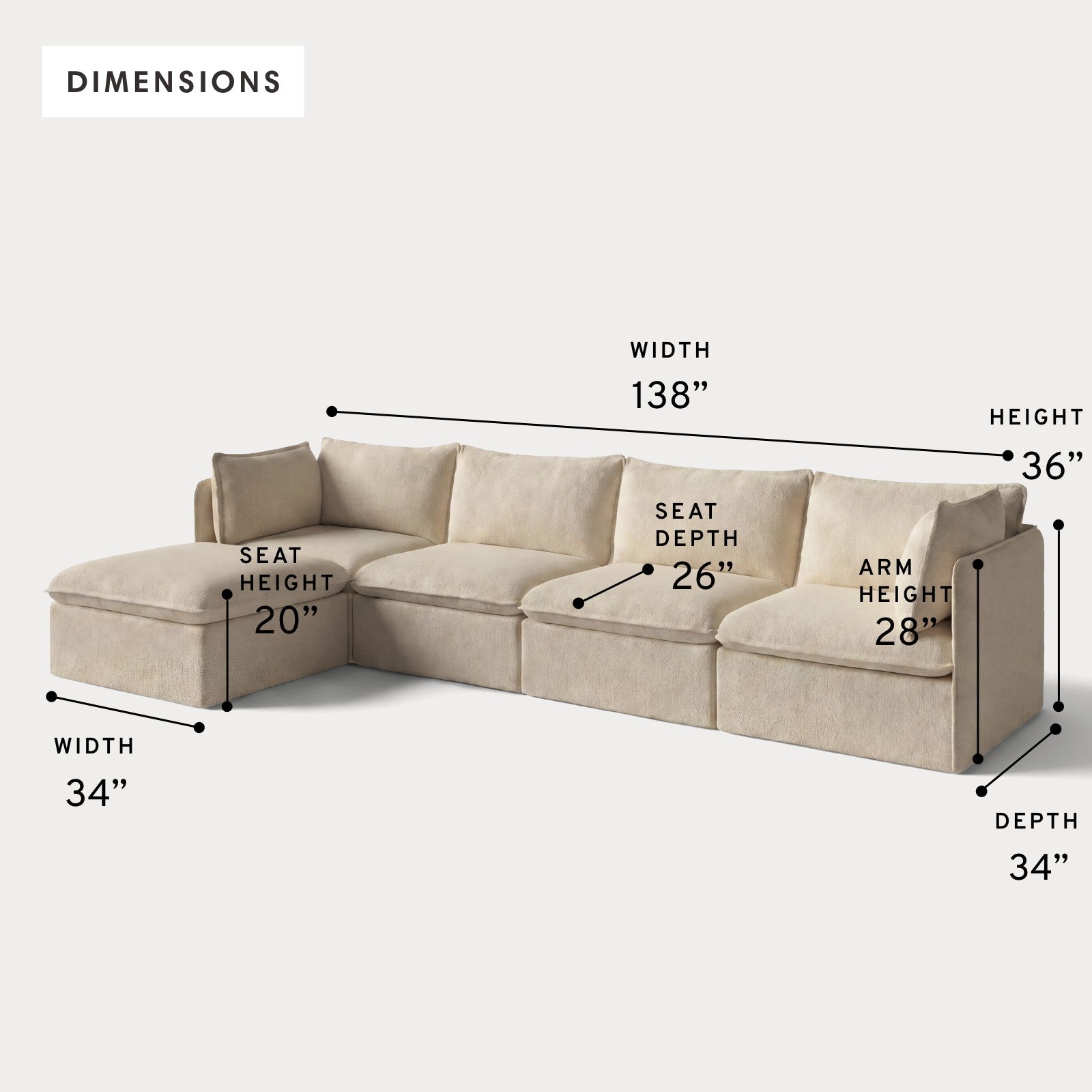 Modular Outdoor Washable 4-Seater Sectional | Alfresco Boucle in Cashew