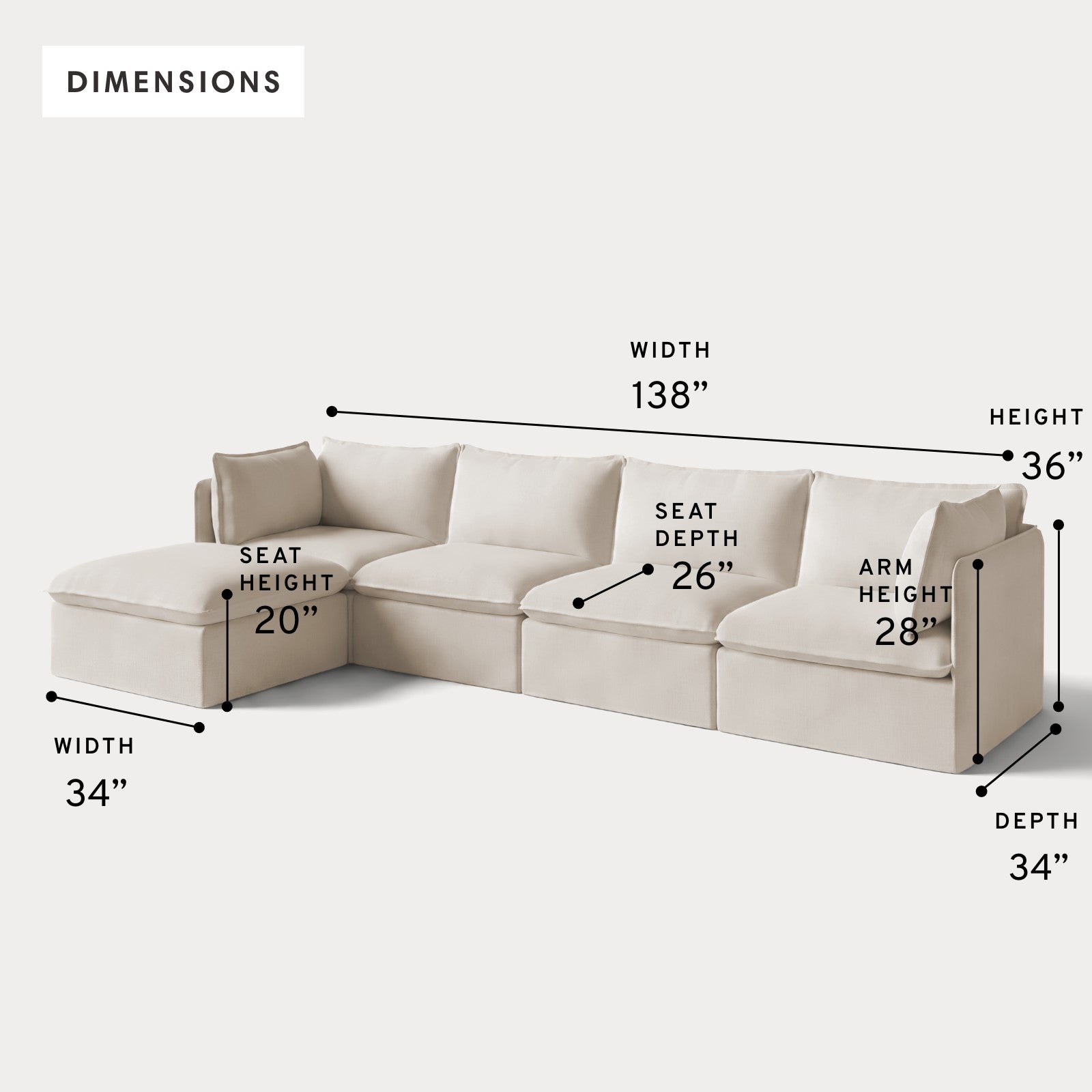 Modular Outdoor Washable 4-Seater Sectional | Nano Slubweave in Chai