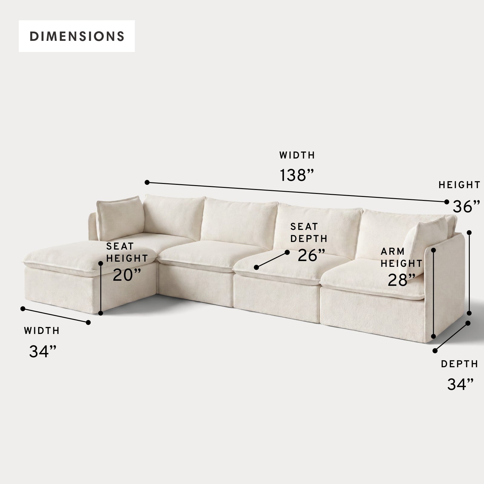 Modular Outdoor Washable 4-Seater Sectional | Alfresco Boucle in Creme