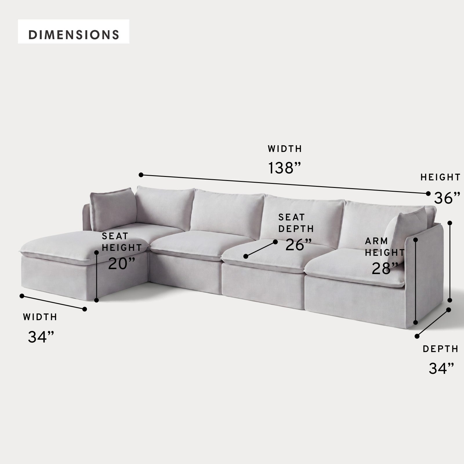 Modular Outdoor Washable 4-Seater Sectional | Nano Slubweave in Mist