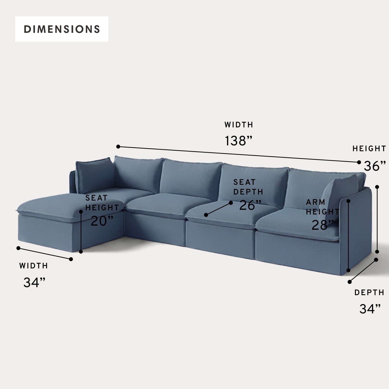 Modular Outdoor Washable 4-Seater Sectional | Classic Canvas in Ocean