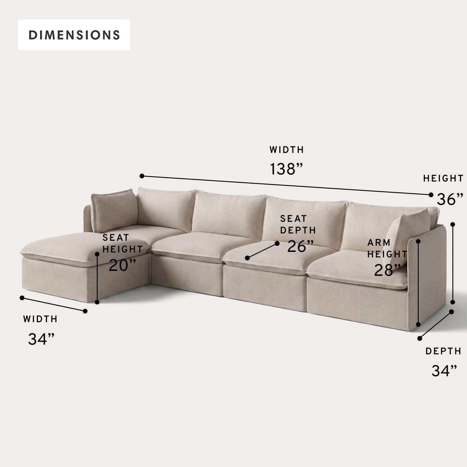 Modular Outdoor Washable 4-Seater Sectional | Classic Canvas in Sand