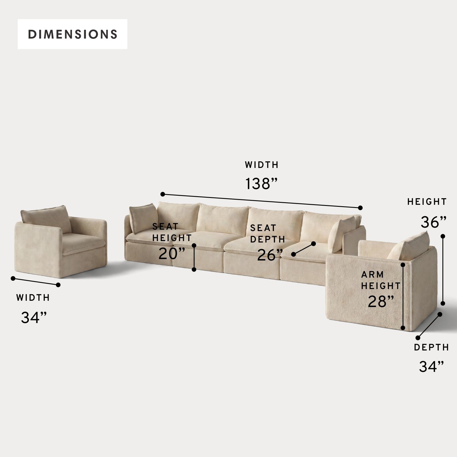 Modular Outdoor Washable 4-Seater Sofa + Armchair Set | Alfresco Boucle in Cashew