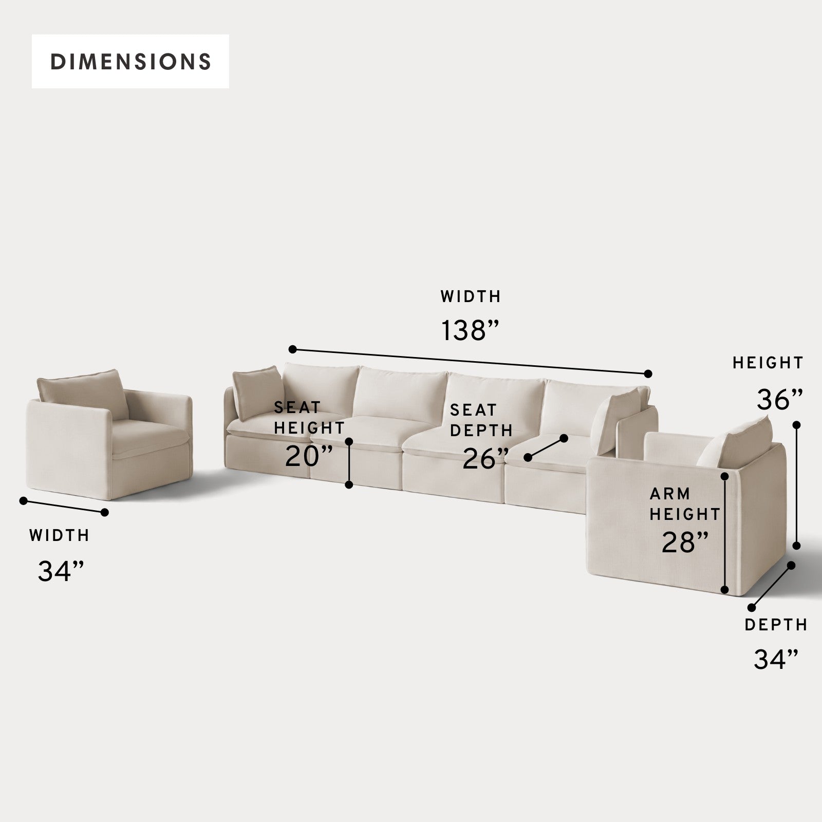 Modular Outdoor Washable 4-Seater Sofa + Armchair Set | Nano Slubweave in Chai