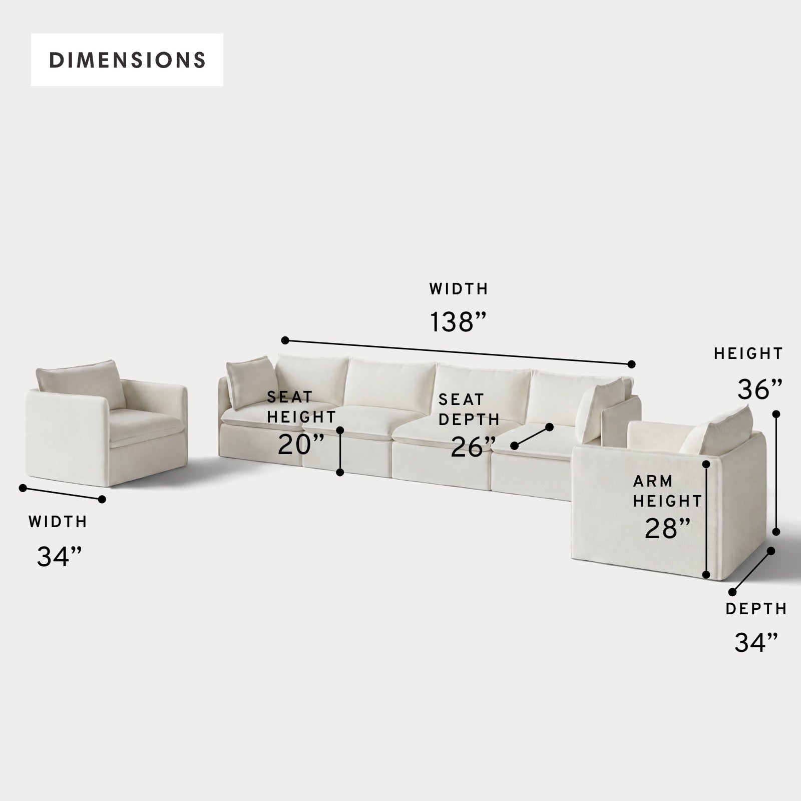 Modular Outdoor Washable 4-Seater Sofa + Armchair Set | Classic Canvas in Cloud