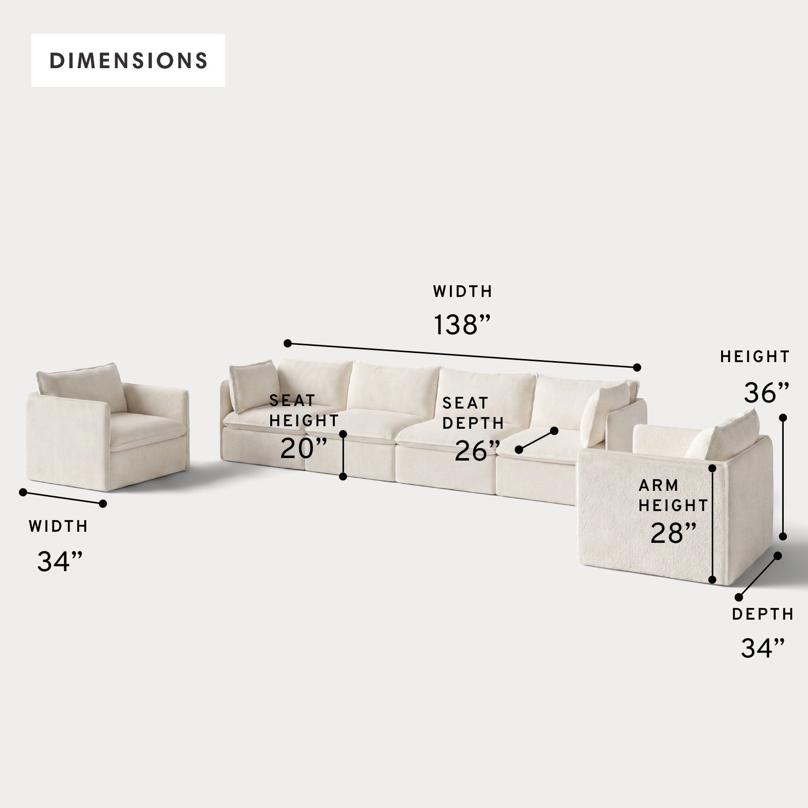 Modular Outdoor Washable 4-Seater Sofa + Armchair Set | Alfresco Boucle in Creme