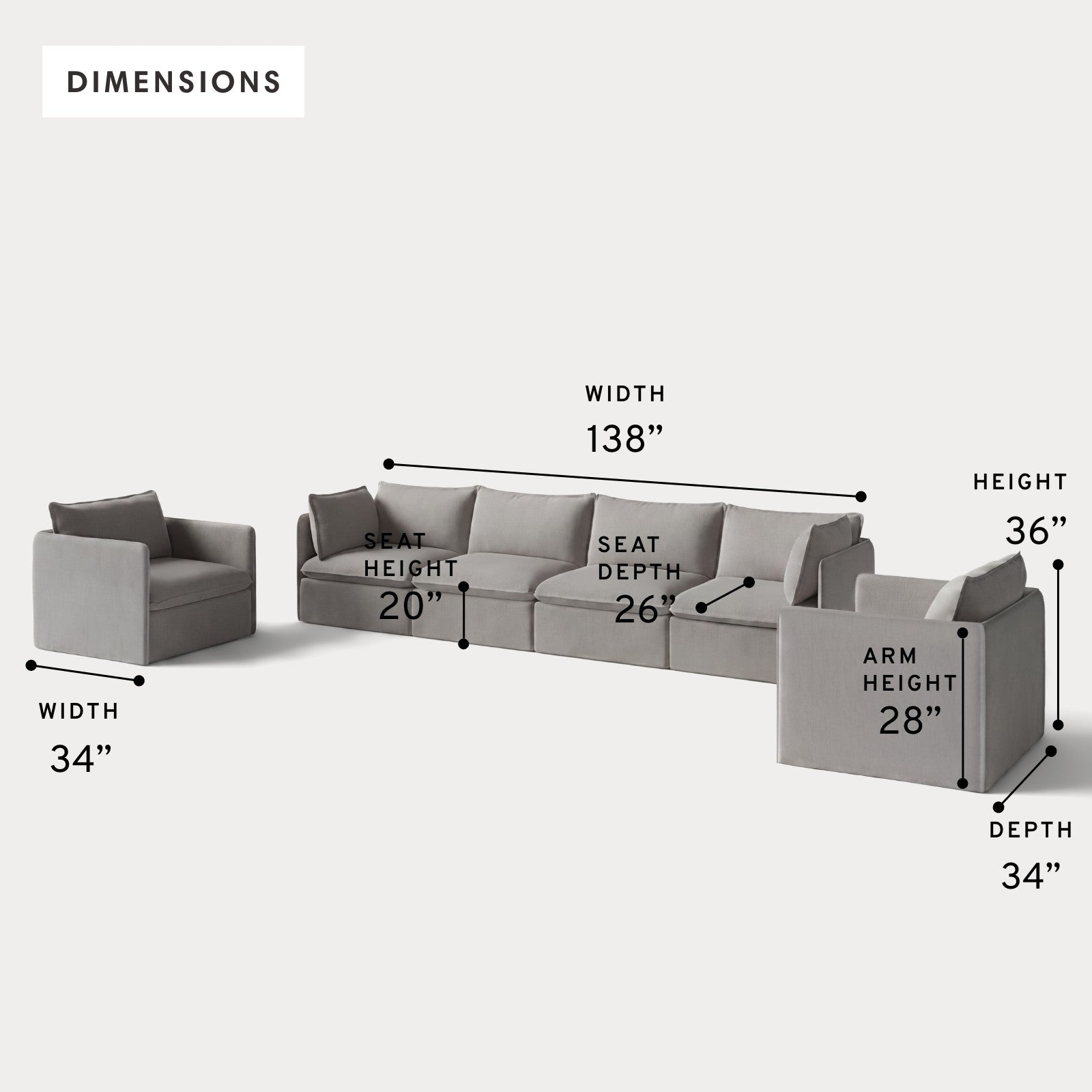 Modular Outdoor Washable 4-Seater Sofa + Armchair Set | Nano Slubweave in Haze Gray