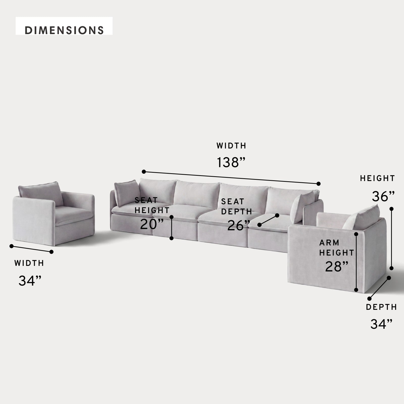 Modular Outdoor Washable 4-Seater Sofa + Armchair Set | Nano Slubweave in Mist