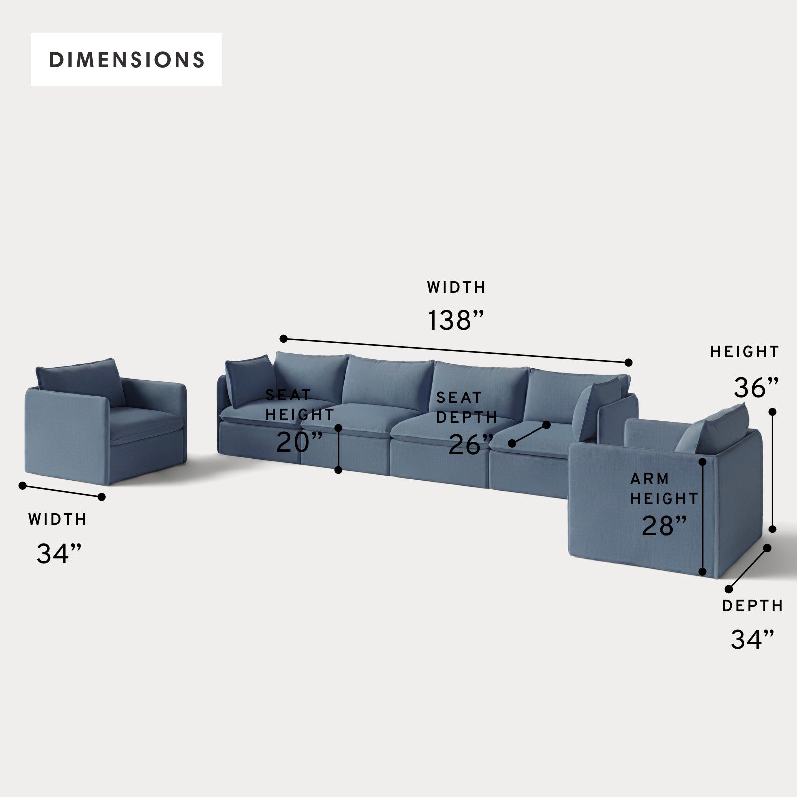 Modular Outdoor Washable 4-Seater Sofa + Armchair Set | Classic Canvas in Ocean