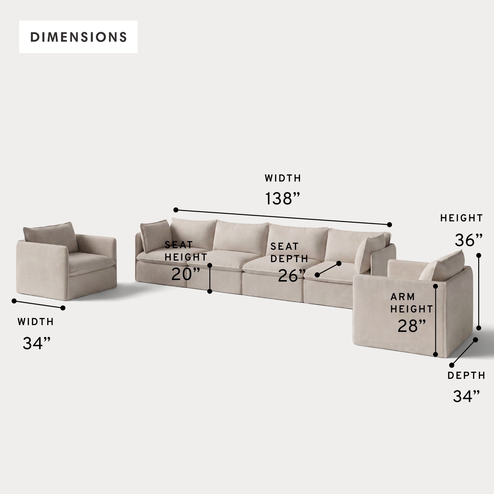 Modular Outdoor Washable 4-Seater Sofa + Armchair Set | Classic Canvas in Sand
