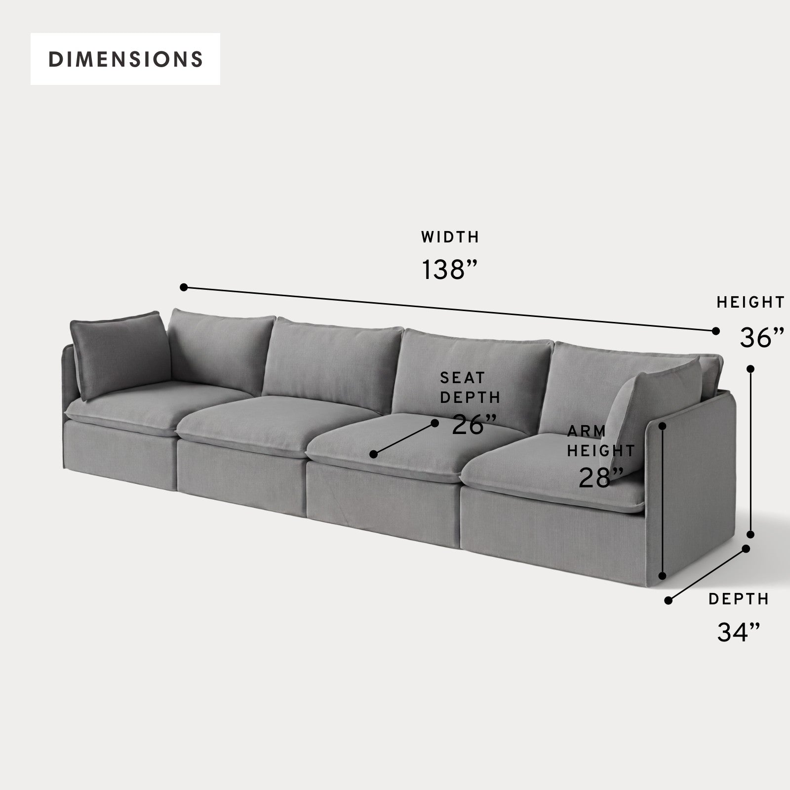 Modular Outdoor Washable 4-Seater | Classic Canvas in Stone Gray