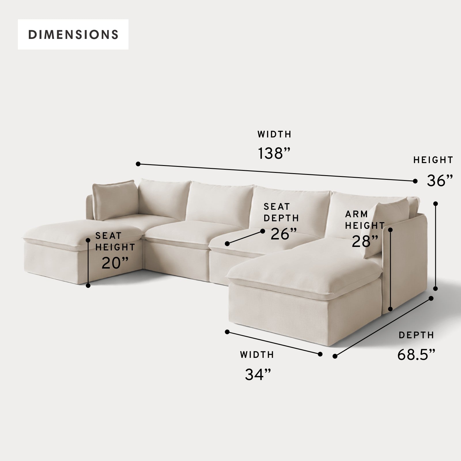 Modular Outdoor Washable 4-Seater U-Sectional | Nano Slubweave in Chai