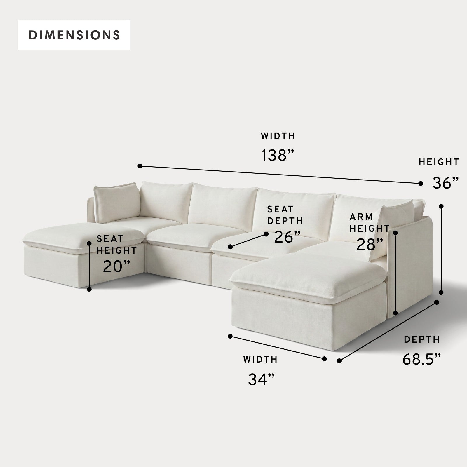 Modular Outdoor Washable 4-Seater U-Sectional | Classic Canvas in Cloud