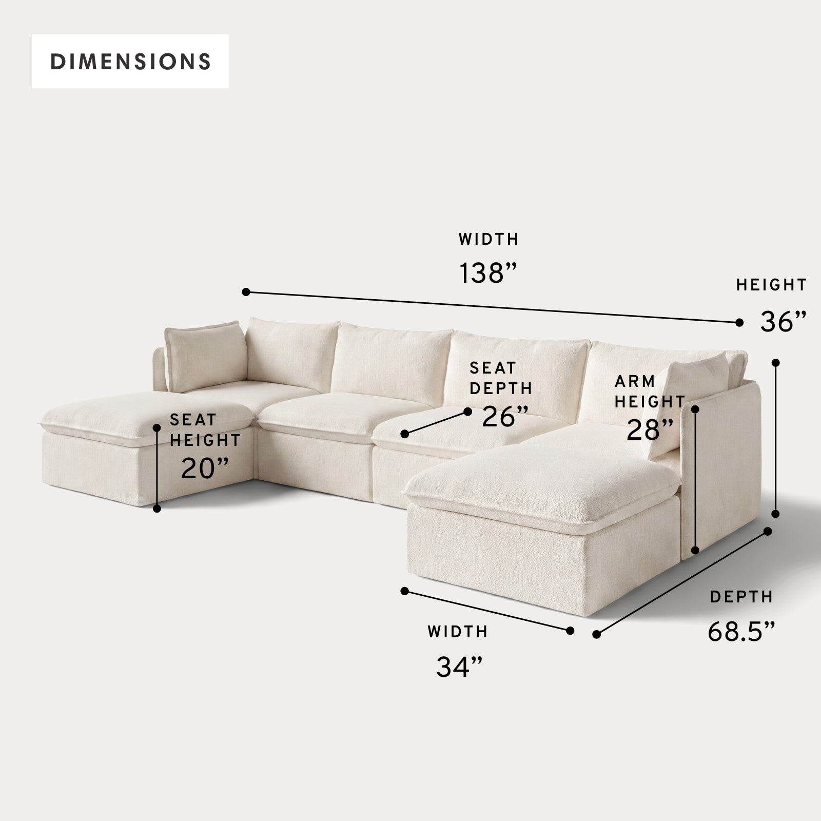 Modular Outdoor Washable 4-Seater U-Sectional | Alfresco Boucle in Creme