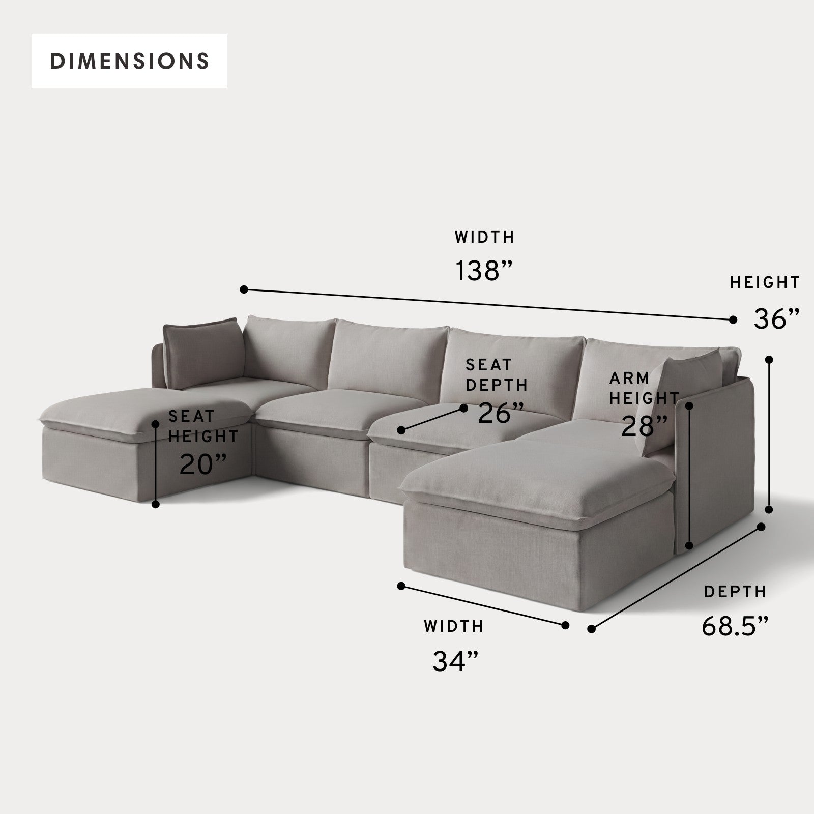 Modular Outdoor Washable 4-Seater U-Sectional | Nano Slubweave in Haze Gray