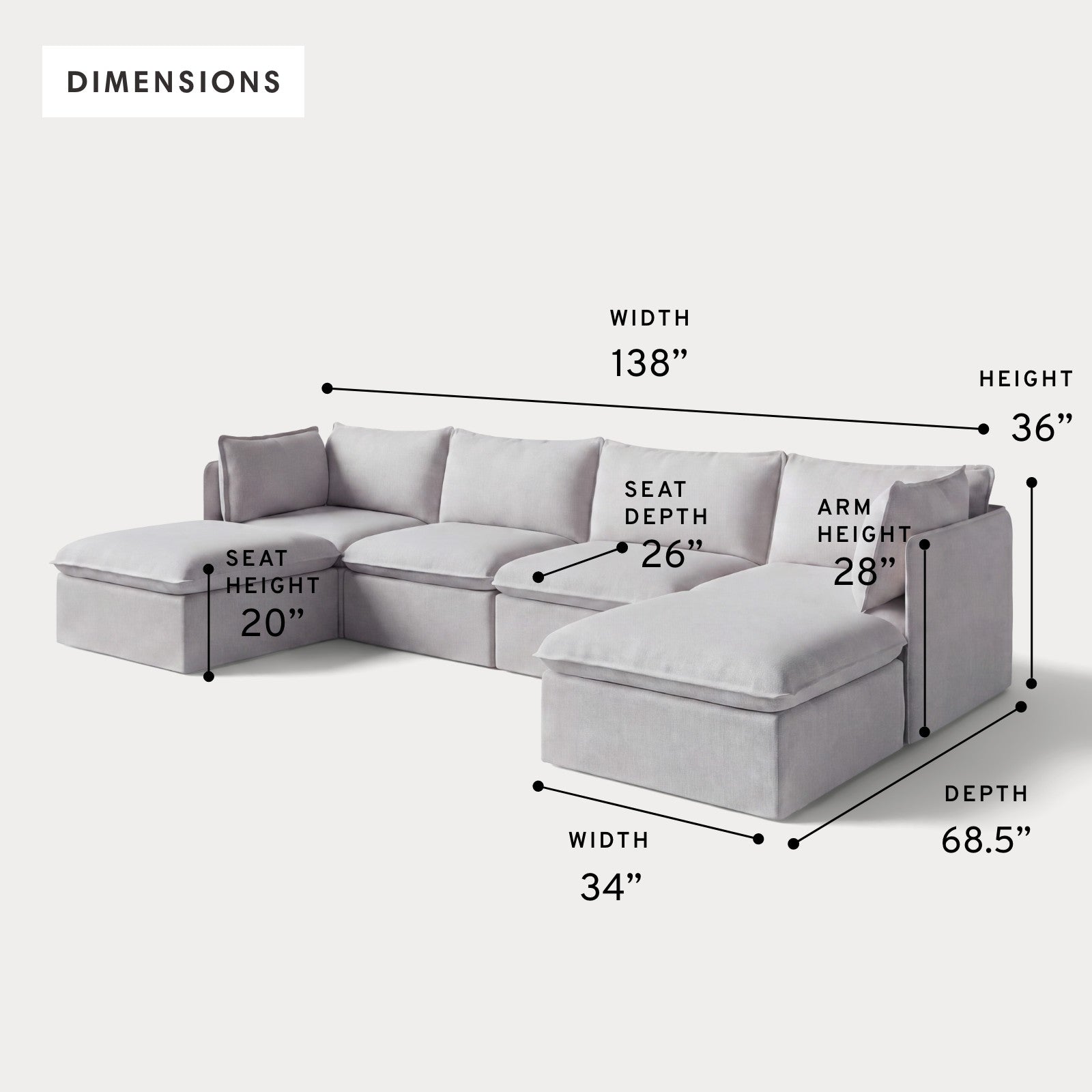 Modular Outdoor Washable 4-Seater U-Sectional | Nano Slubweave in Mist