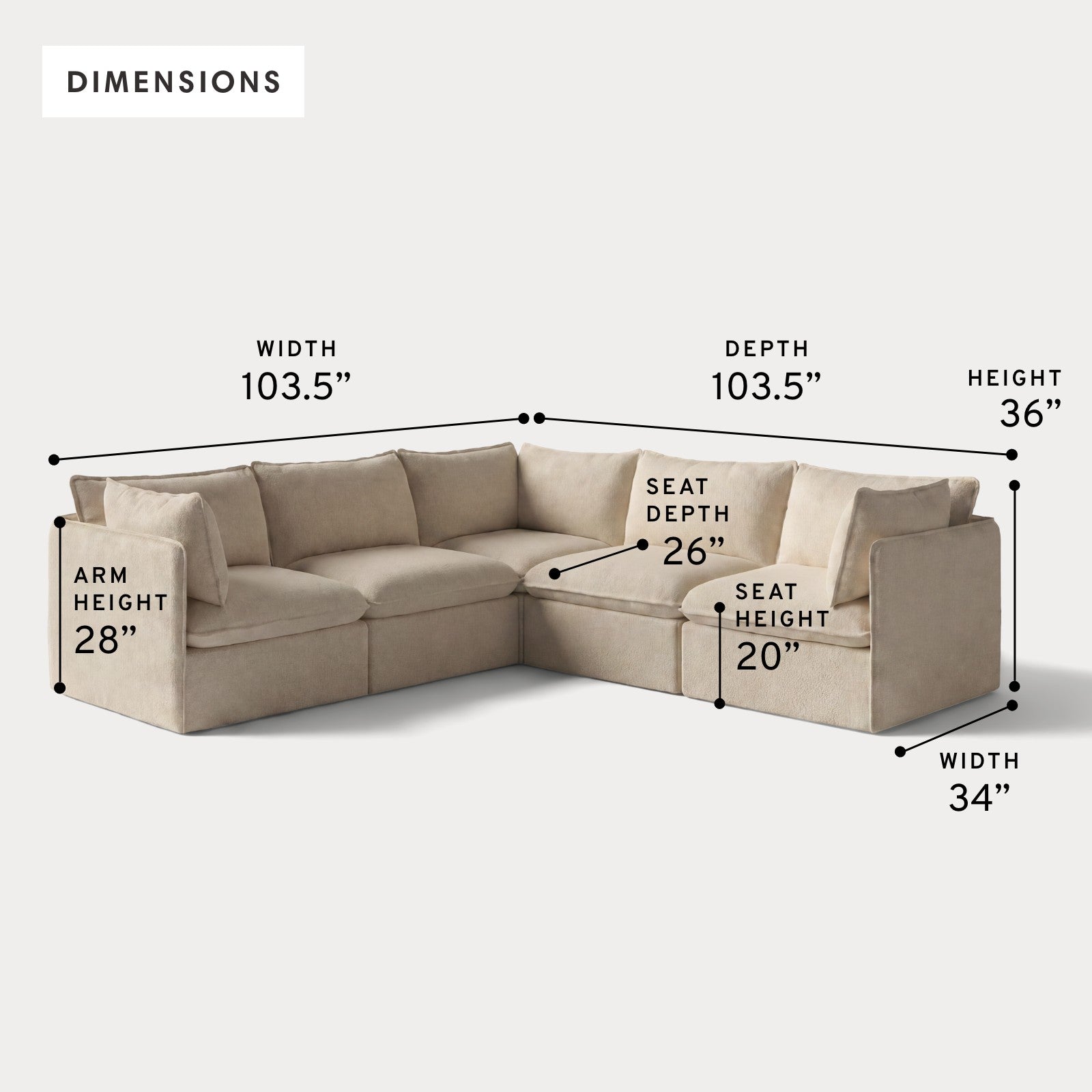 Modular Outdoor Washable 5-Seater Corner Sectional | Alfresco Boucle in Cashew