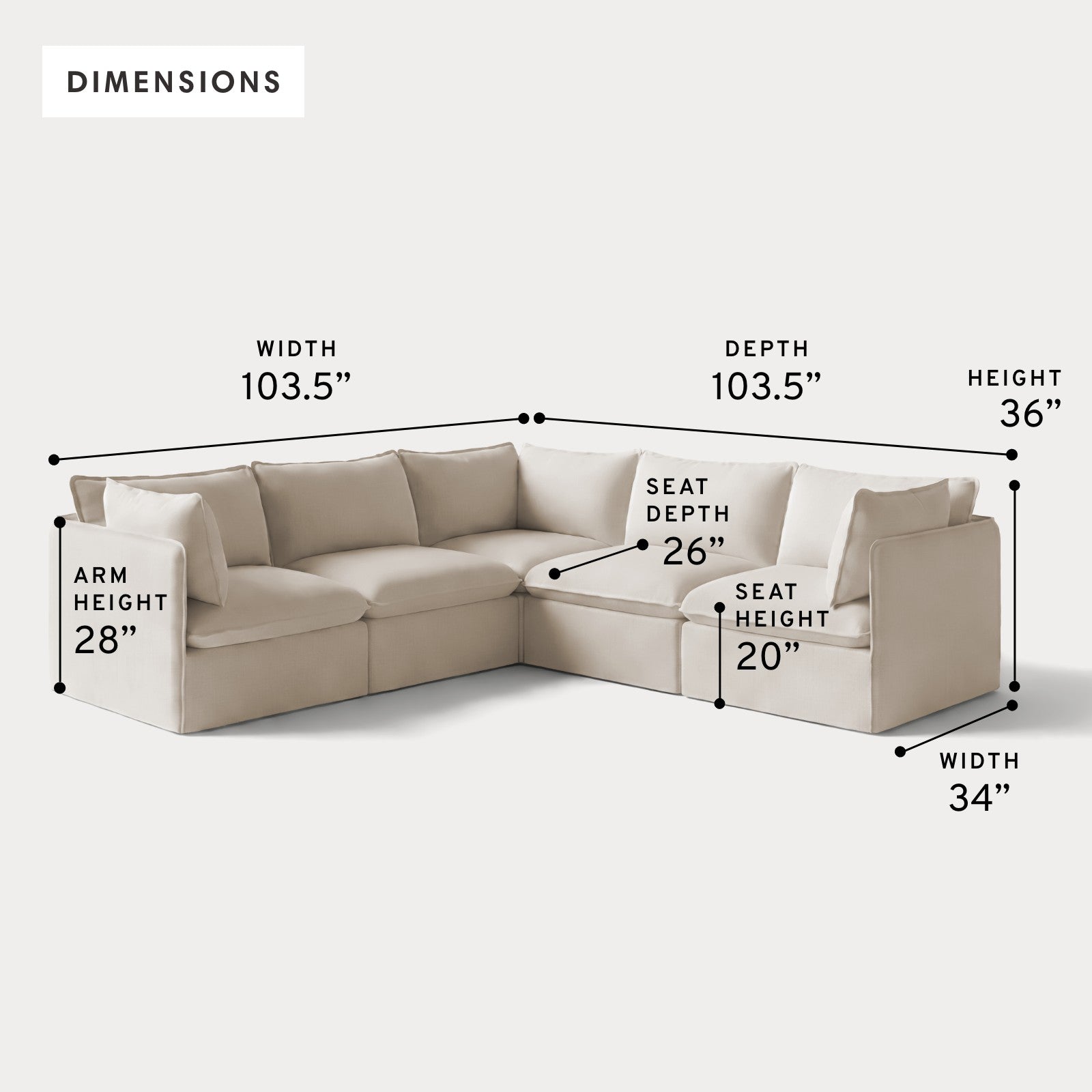 Modular Outdoor Washable 5-Seater Corner Sectional | Nano Slubweave in Chai