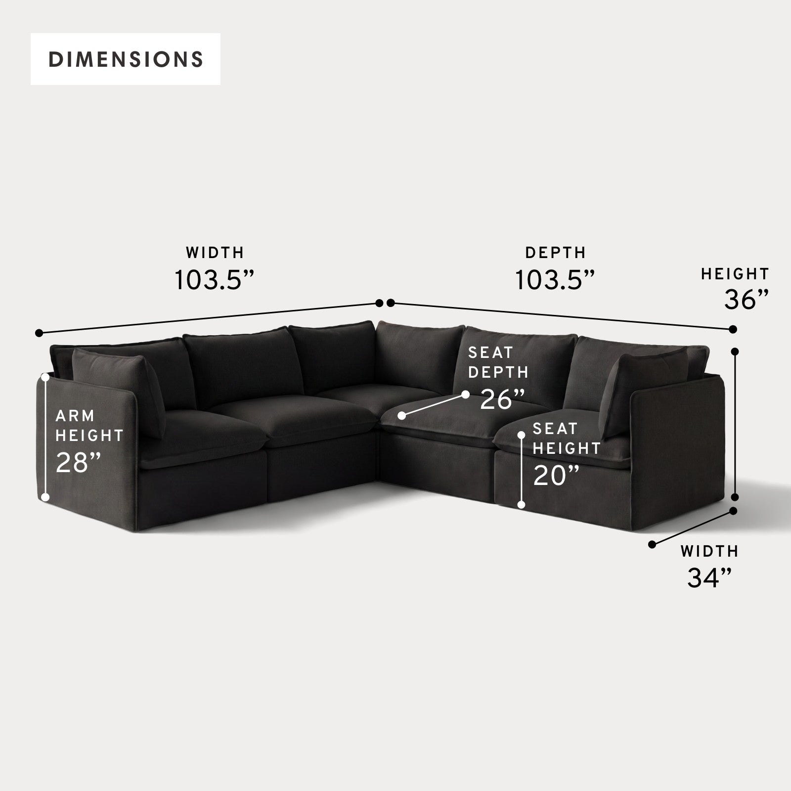 Modular Outdoor Washable 5-Seater Corner Sectional | Classic Canvas in Charcoal