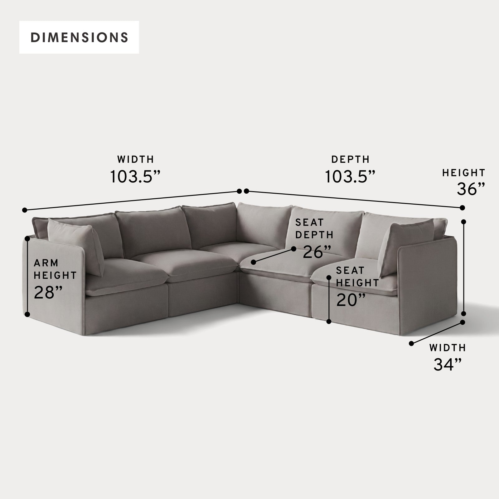 Modular Outdoor Washable 5-Seater Corner Sectional | Nano Slubweave in Haze Gray